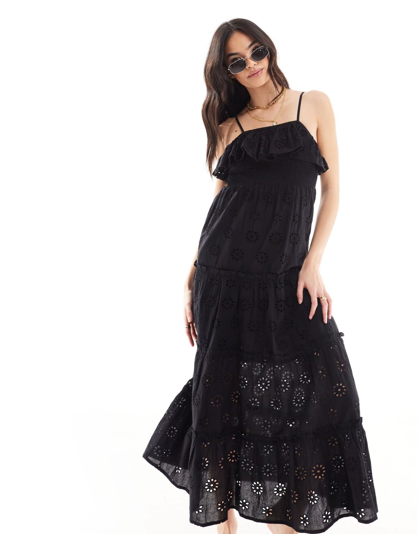 IIsla & Bird maxi strappy broderie beach dress in black - ASOS Sample Sale