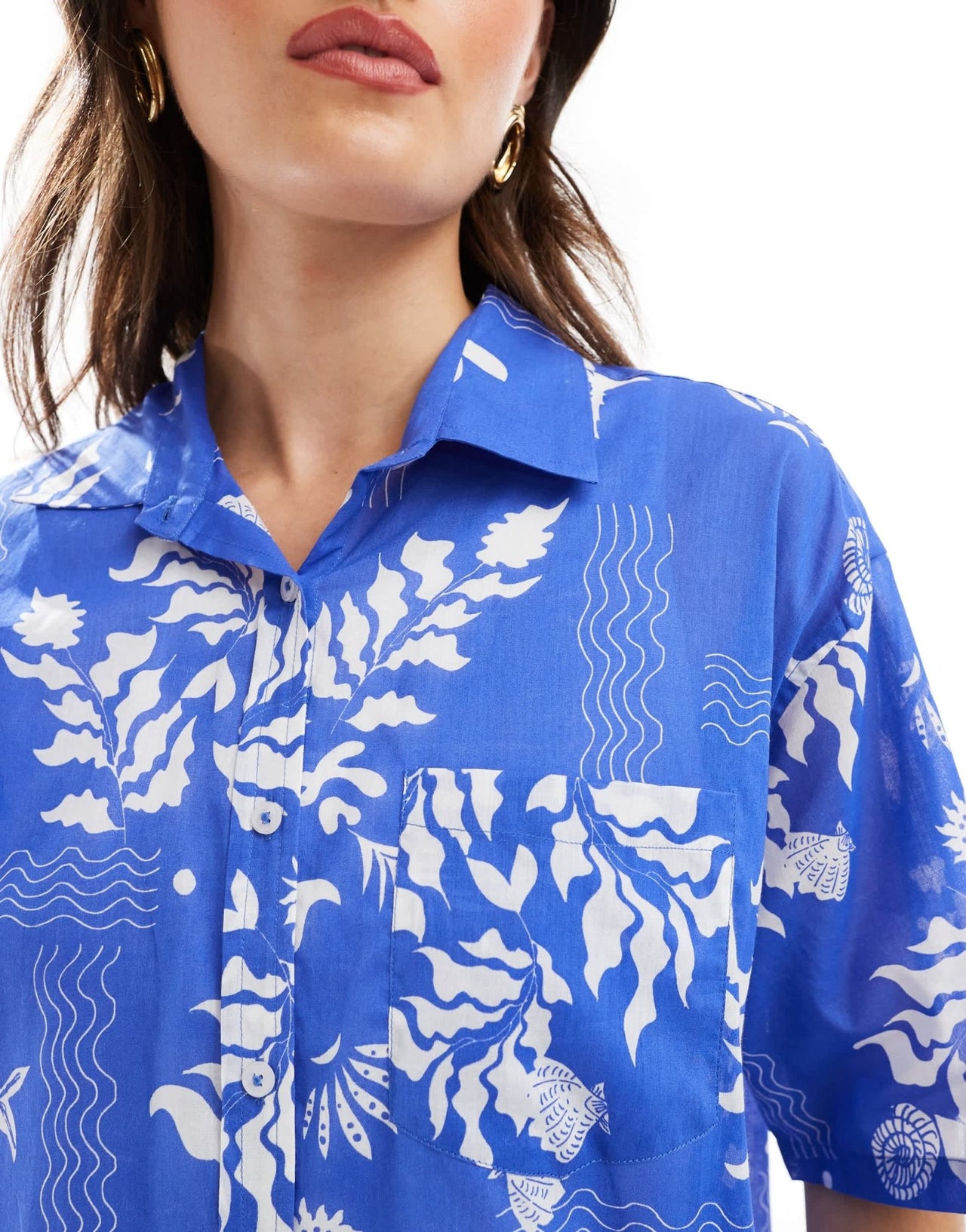 Iisla & Bird resort oversized printed beach shirt co - ord in blue - ASOS Sample Sale