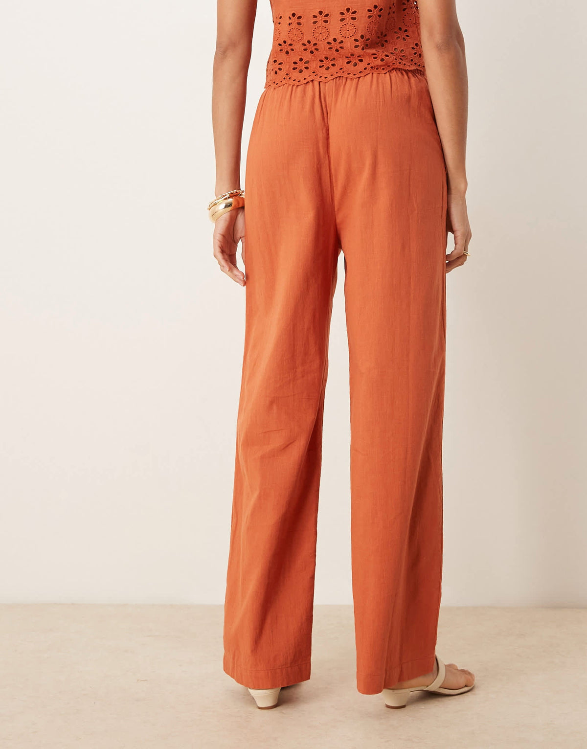 Iisla & Bird ruffle front beach trouser co-ord in rust - ASOS Sample Sale