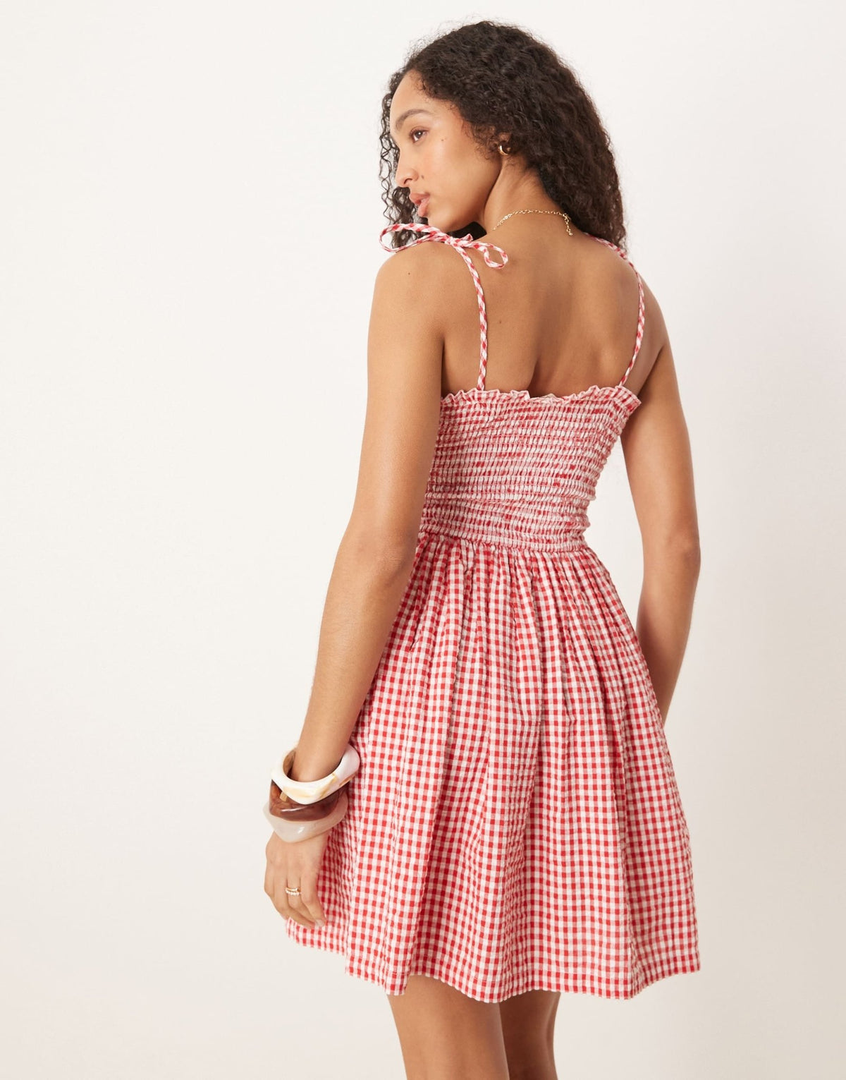 Iisla & Bird shirred mini beach dress in red gingham - ASOS Sample Sale