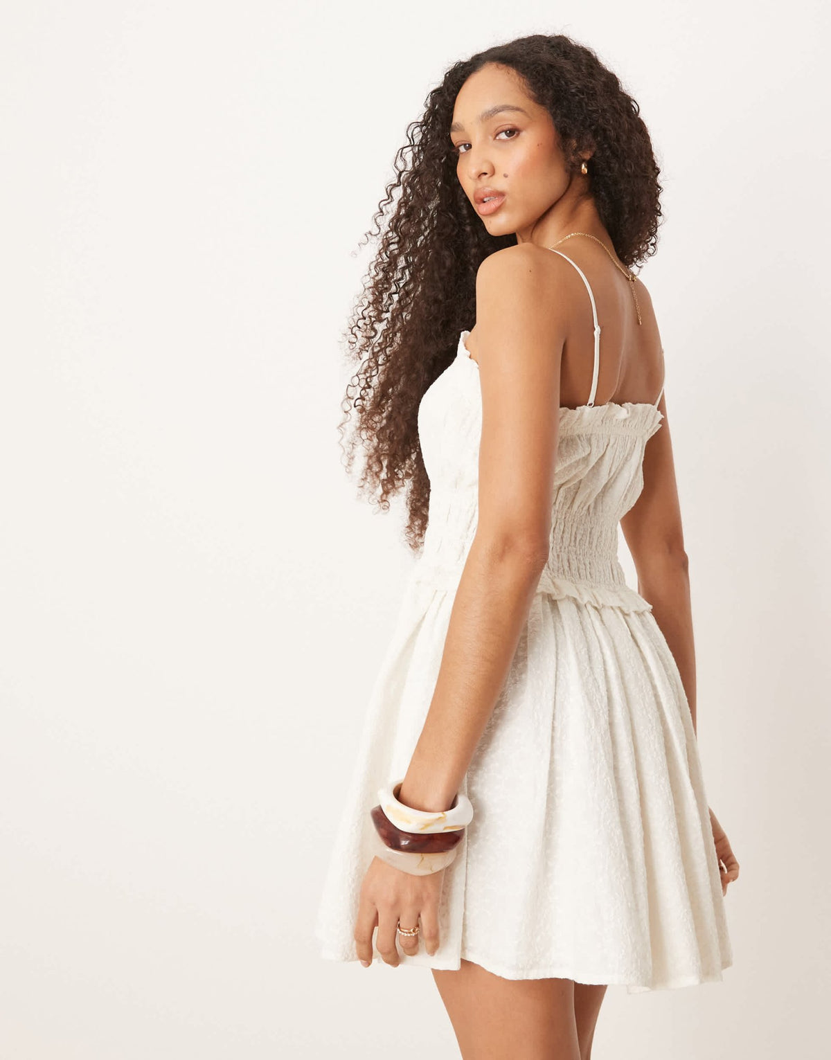 Iisla & Bird shirred tie front mini dress in white - ASOS Sample Sale