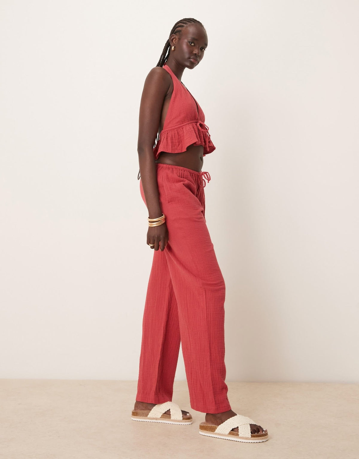 Iisla & Bird skinny waist band beach trouser co-ord in red - ASOS Sample Sale