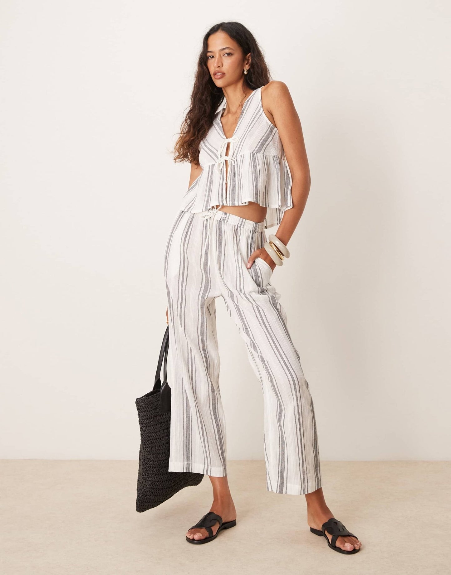 Iisla & Bird stripe beach waist coat co-ord in grey - ASOS Sample Sale