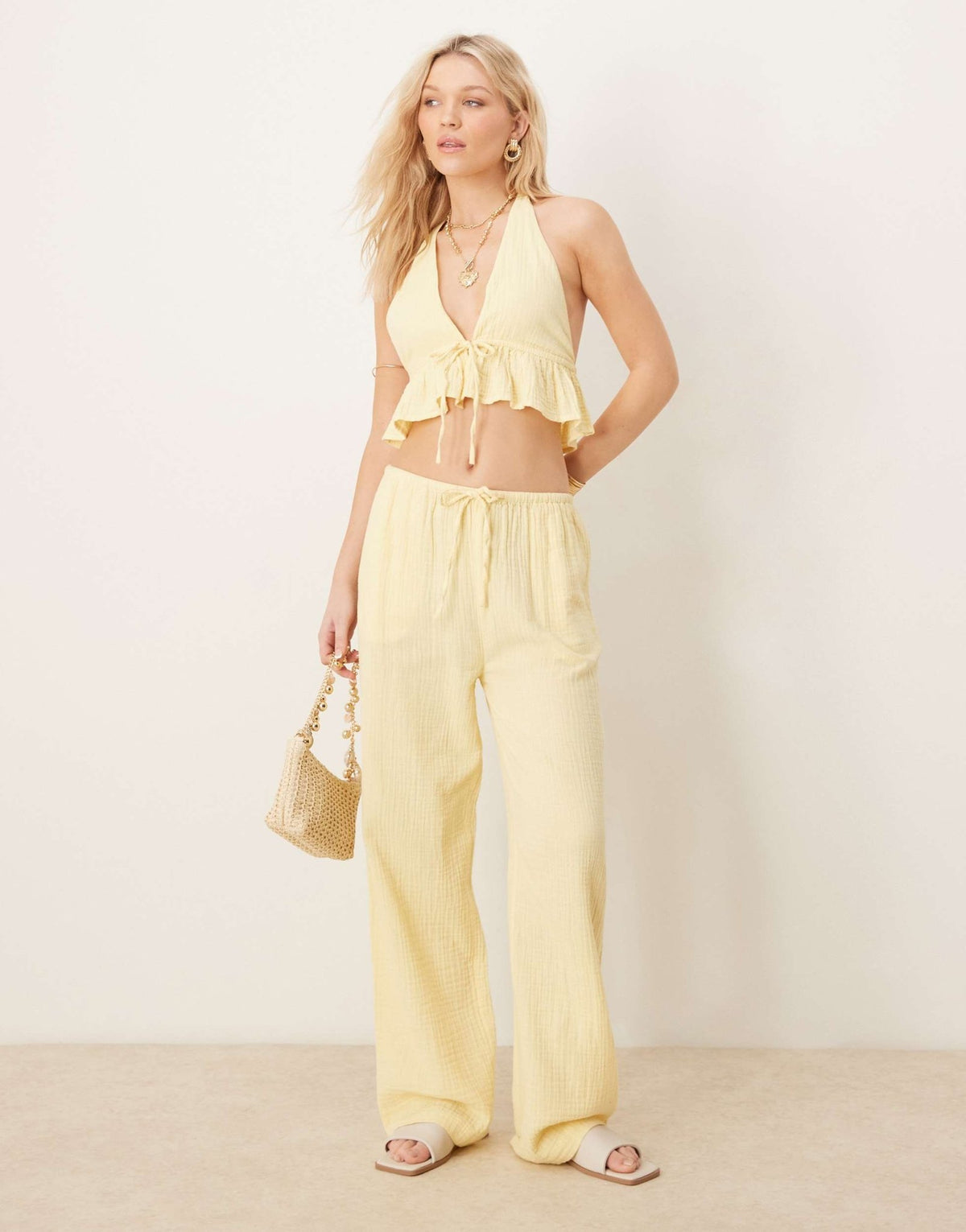 Iisla & Bird tie front beach halter waistcoat co-ord in yellow - ASOS Sample Sale