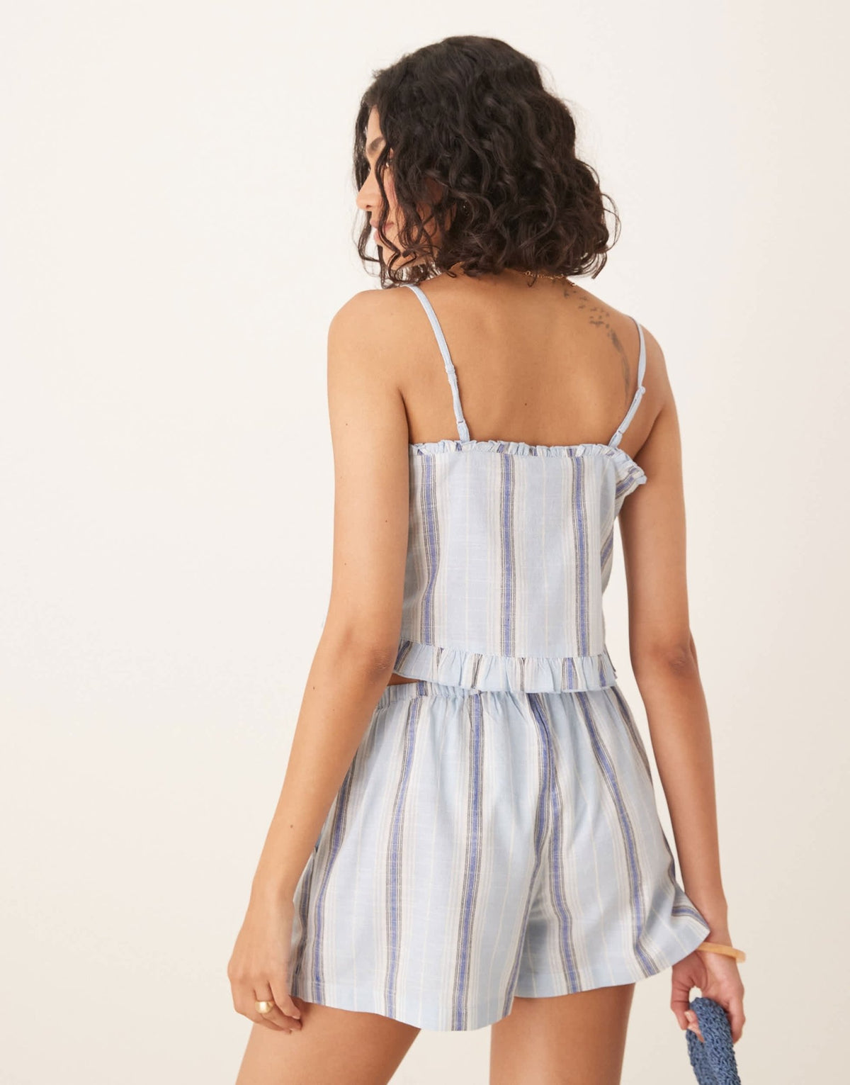 Iisla & Bird tie front beach top co-ord in blue stripe - ASOS Sample Sale