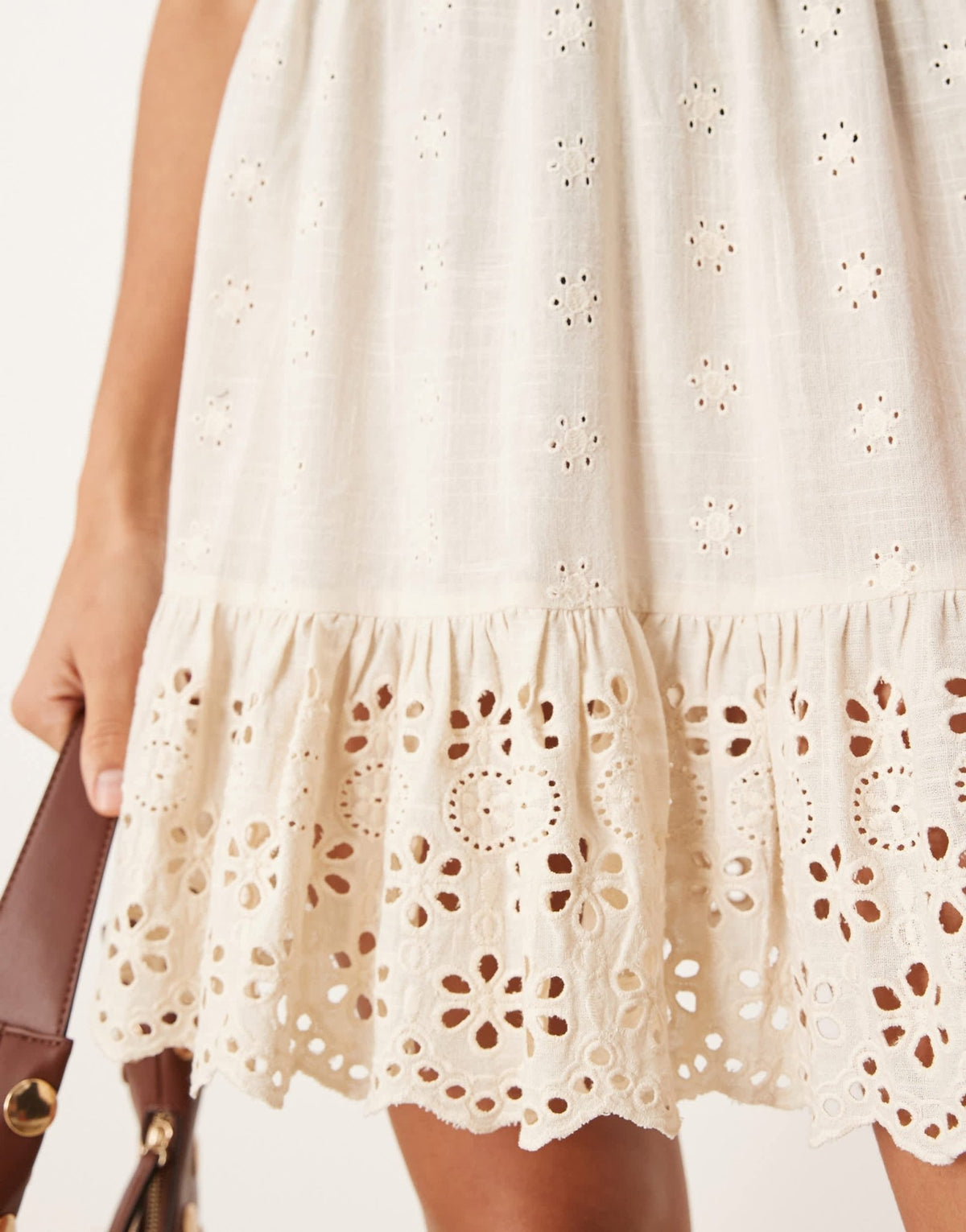 Iisla & Bird tie front broderie mini beach dress in oat - ASOS Sample Sale