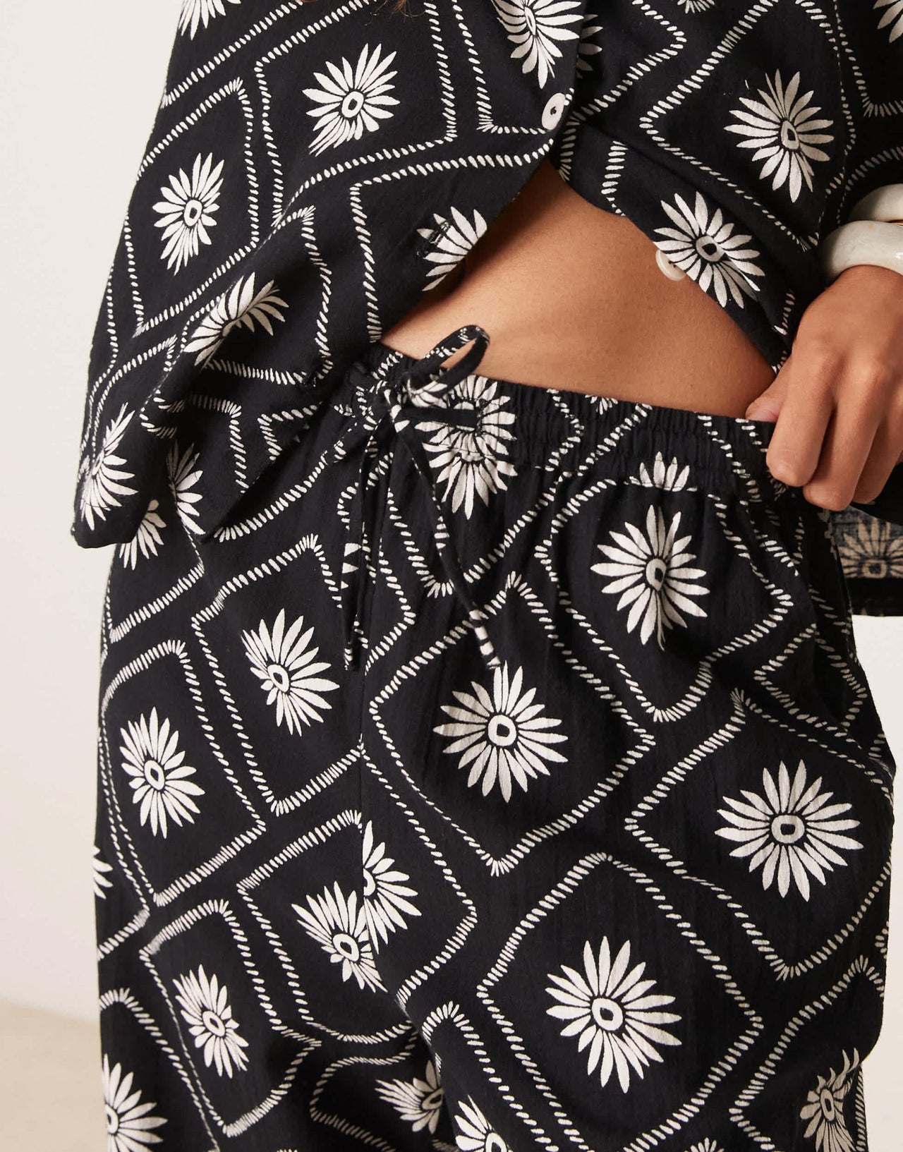Iisla & Bird tile print loose fit beach trouser co-ord in black and white - ASOS Sample Sale