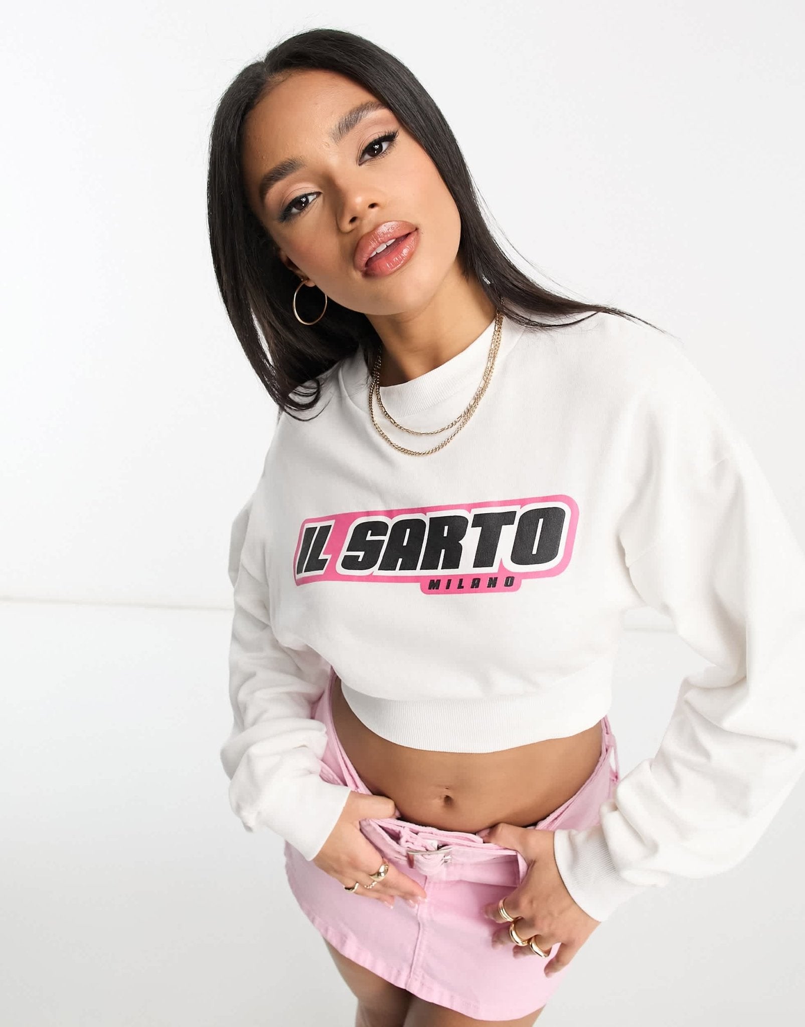 Il Sarto red logo cropped sweatshirt in white - ASOS Sample Sale