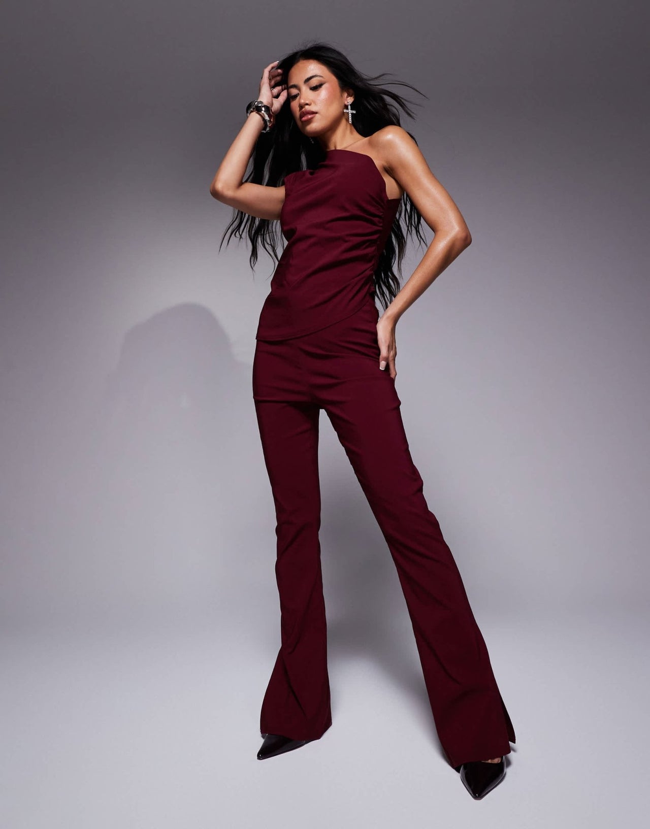 In The Style bengaline flared trousers co - ord in red - ASOS Sample Sale