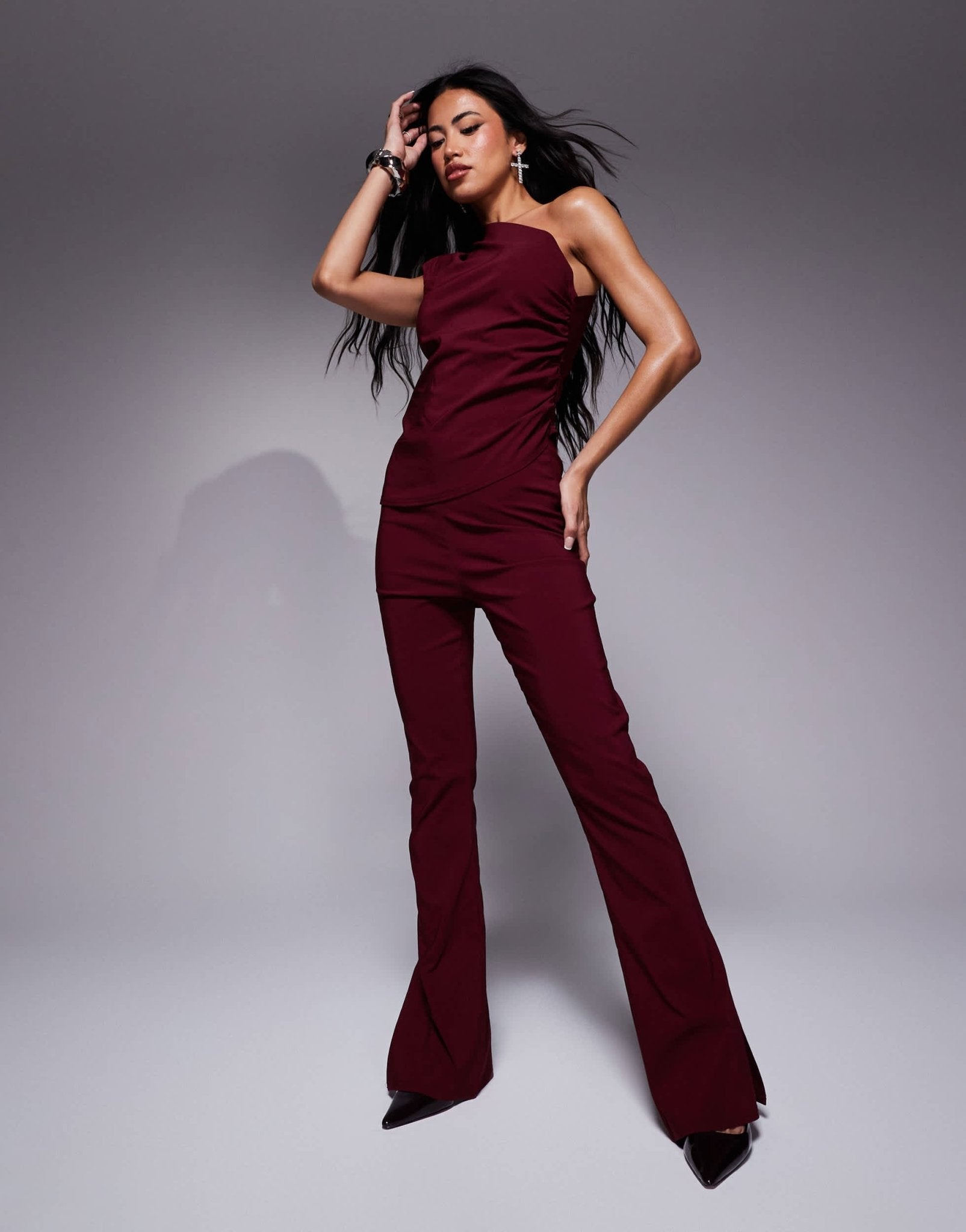In The Style bengaline flared trousers co - ord in red - ASOS Sample Sale