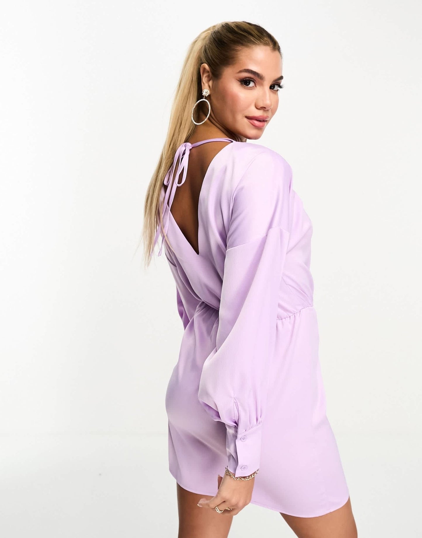 In The Style exclusive satin mini tie back dress in lilac - ASOS Sample Sale