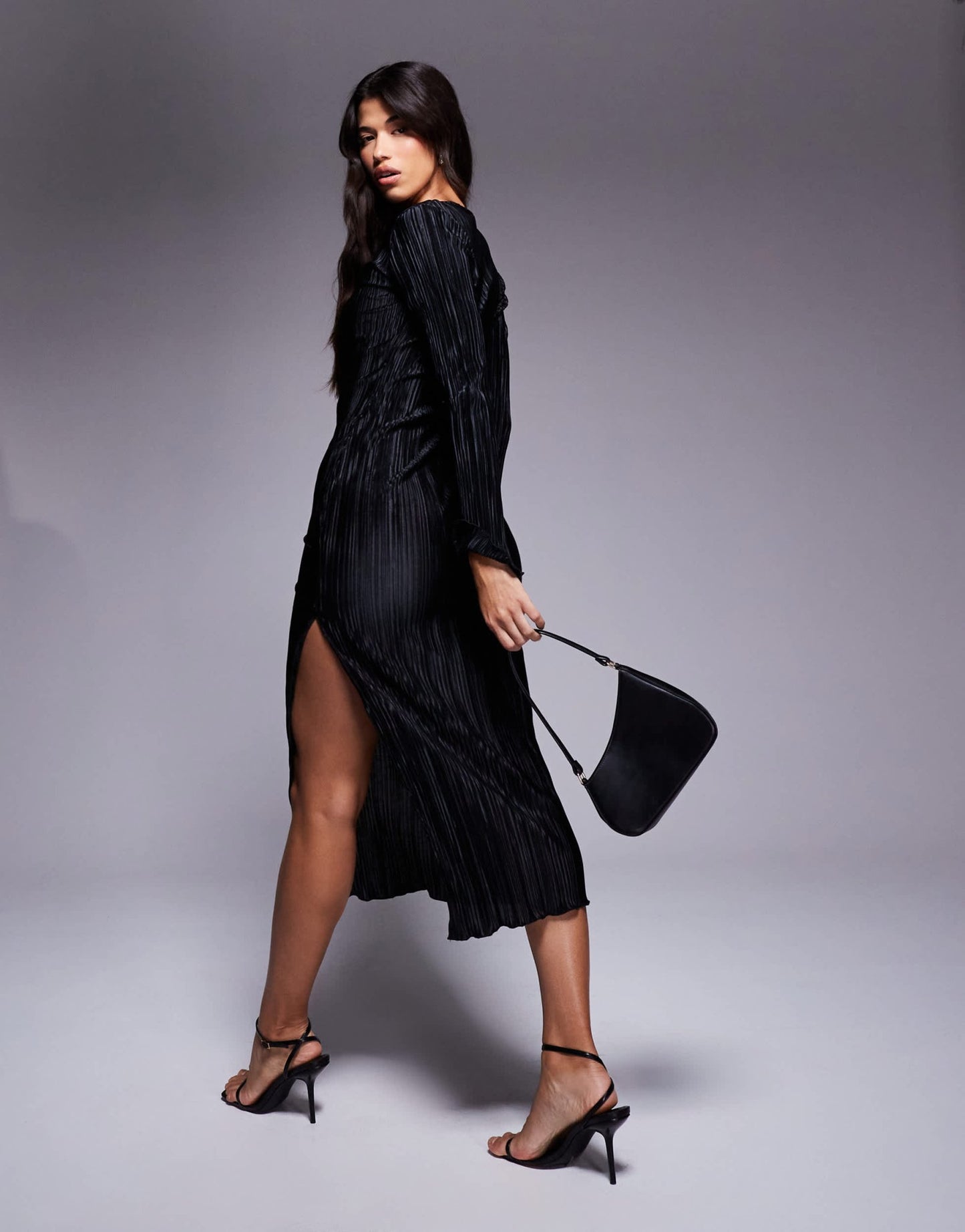 In The Style exclusive tie front plisse maxi dress in black - ASOS Sample Sale