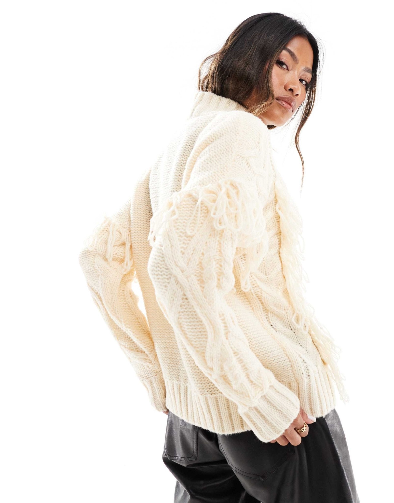 In The Style high neck cable knit jumper in cream - ASOS Sample Sale