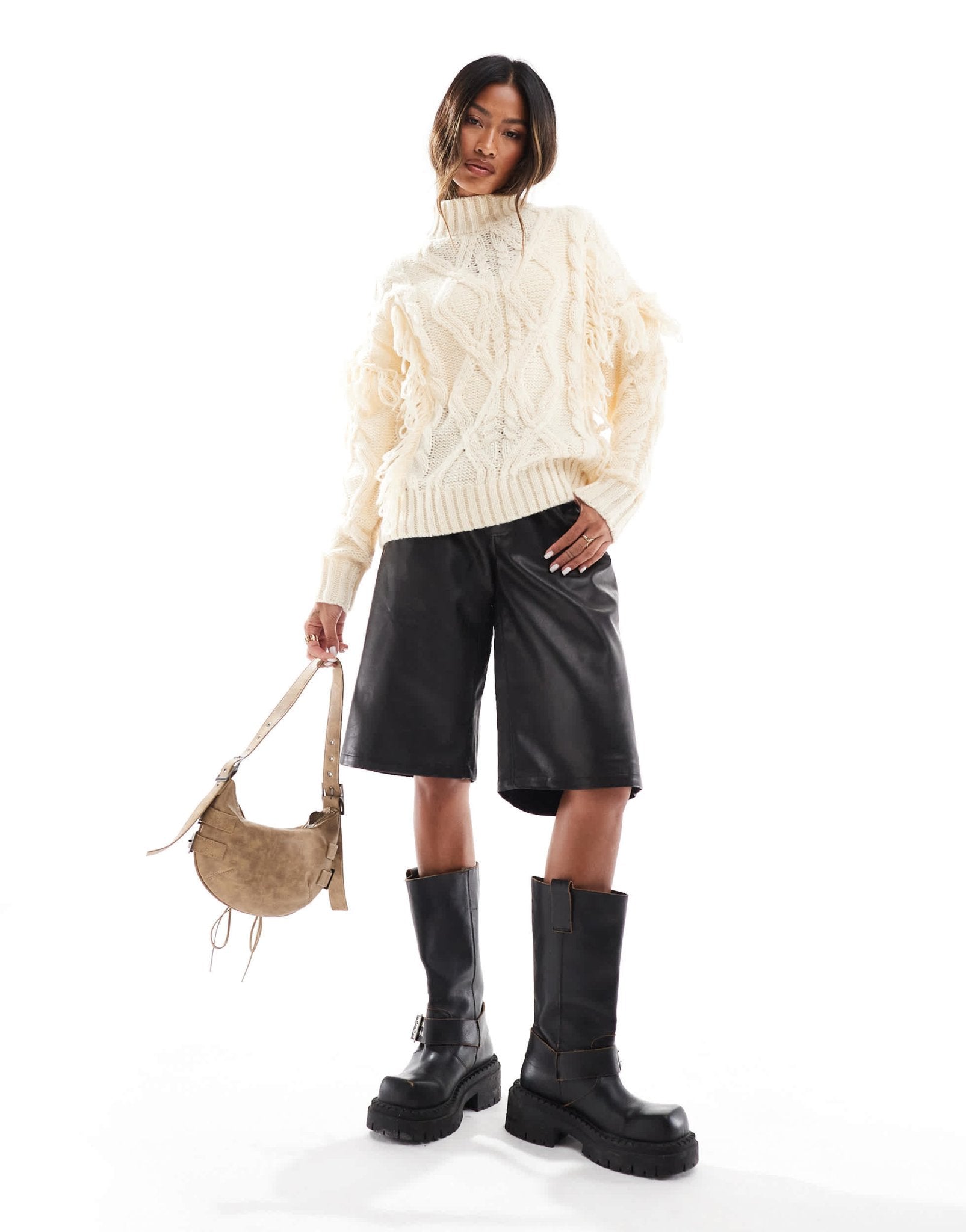 In The Style high neck cable knit jumper in cream - ASOS Sample Sale