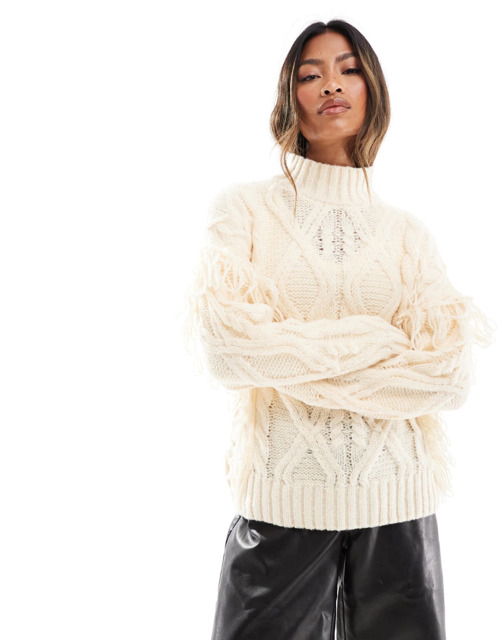 In The Style high neck cable knit jumper in cream - ASOS Sample Sale