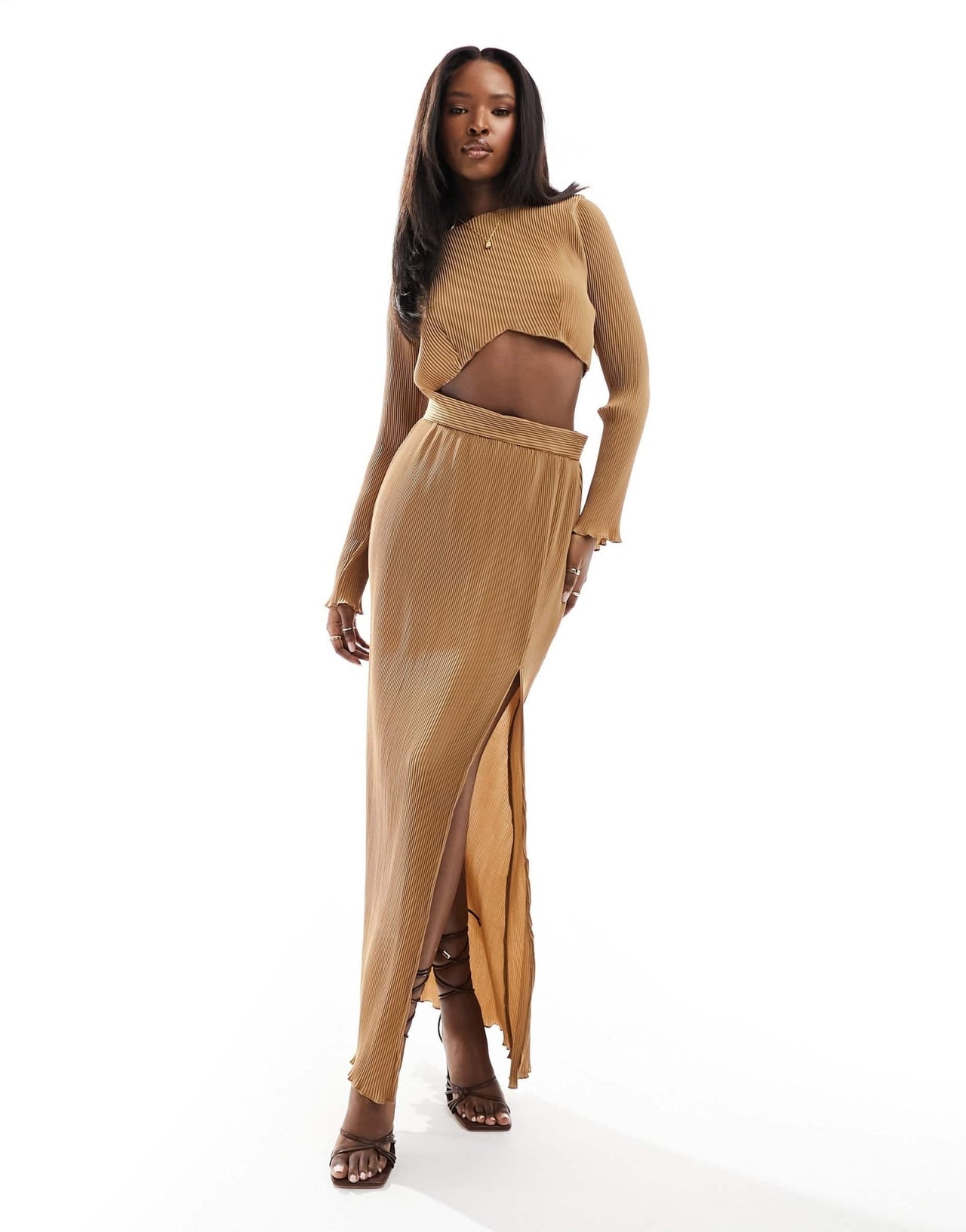 In The Style plisse crop top co - ord in coffee - ASOS Sample Sale