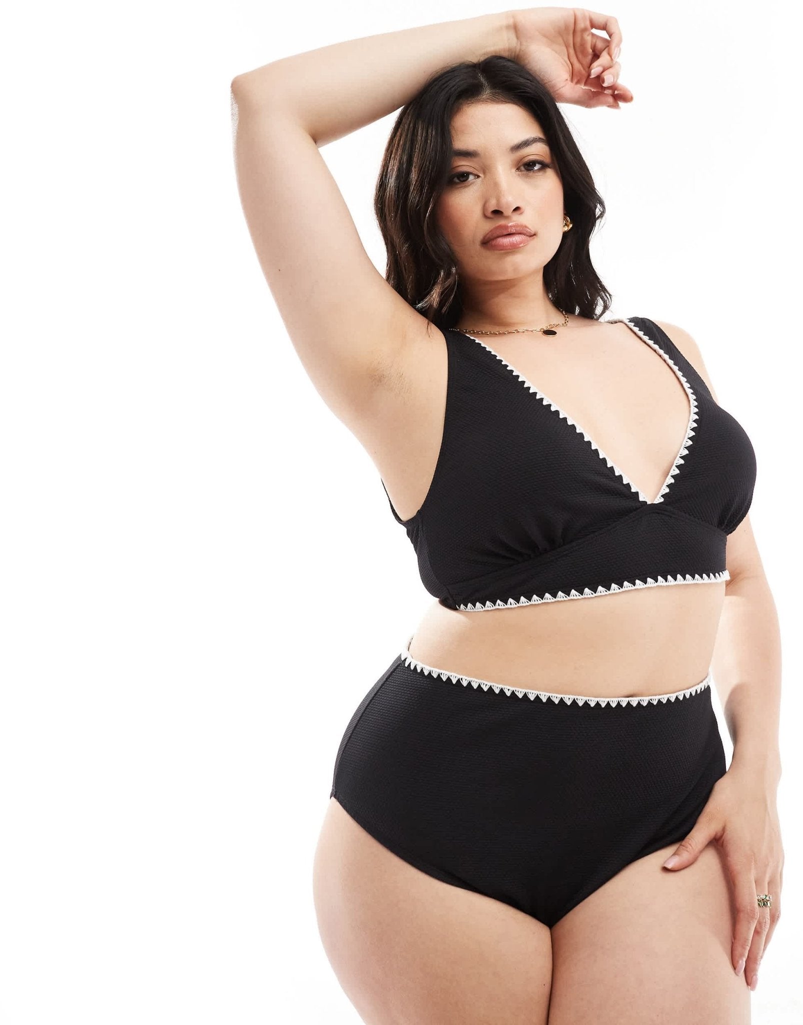 In The Style Plus contrast stitch bikini top co - ord in black - ASOS Sample Sale