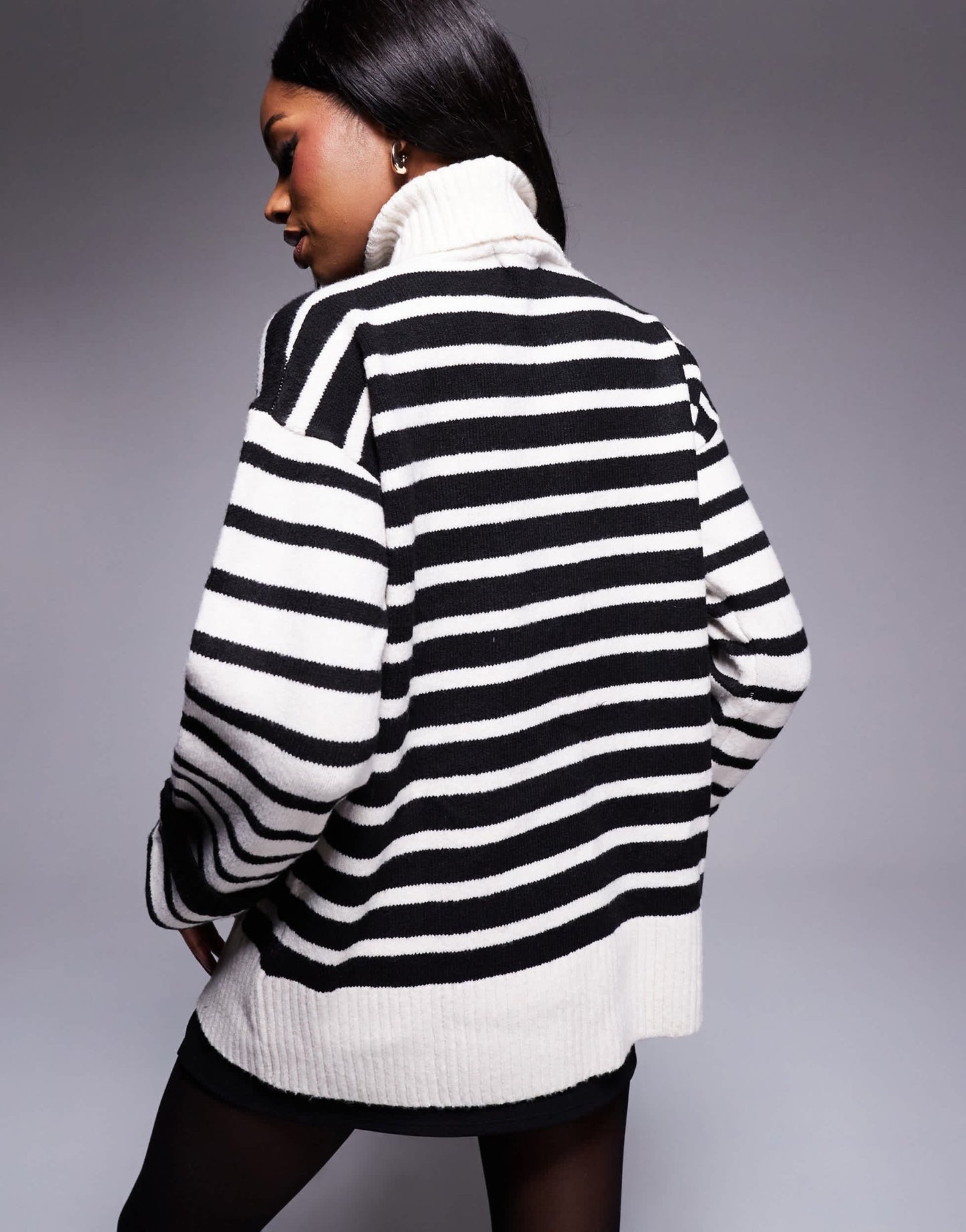 In The Style roll neck wide sleeve jumper in mono stripe - ASOS Sample Sale
