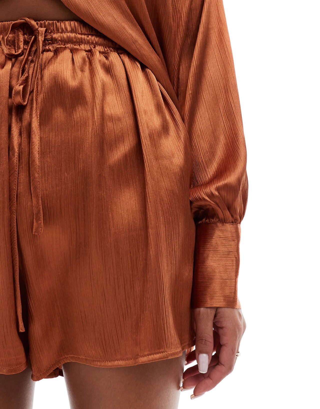 In The Style satin drawstring short co - ord in rust - ASOS Sample Sale