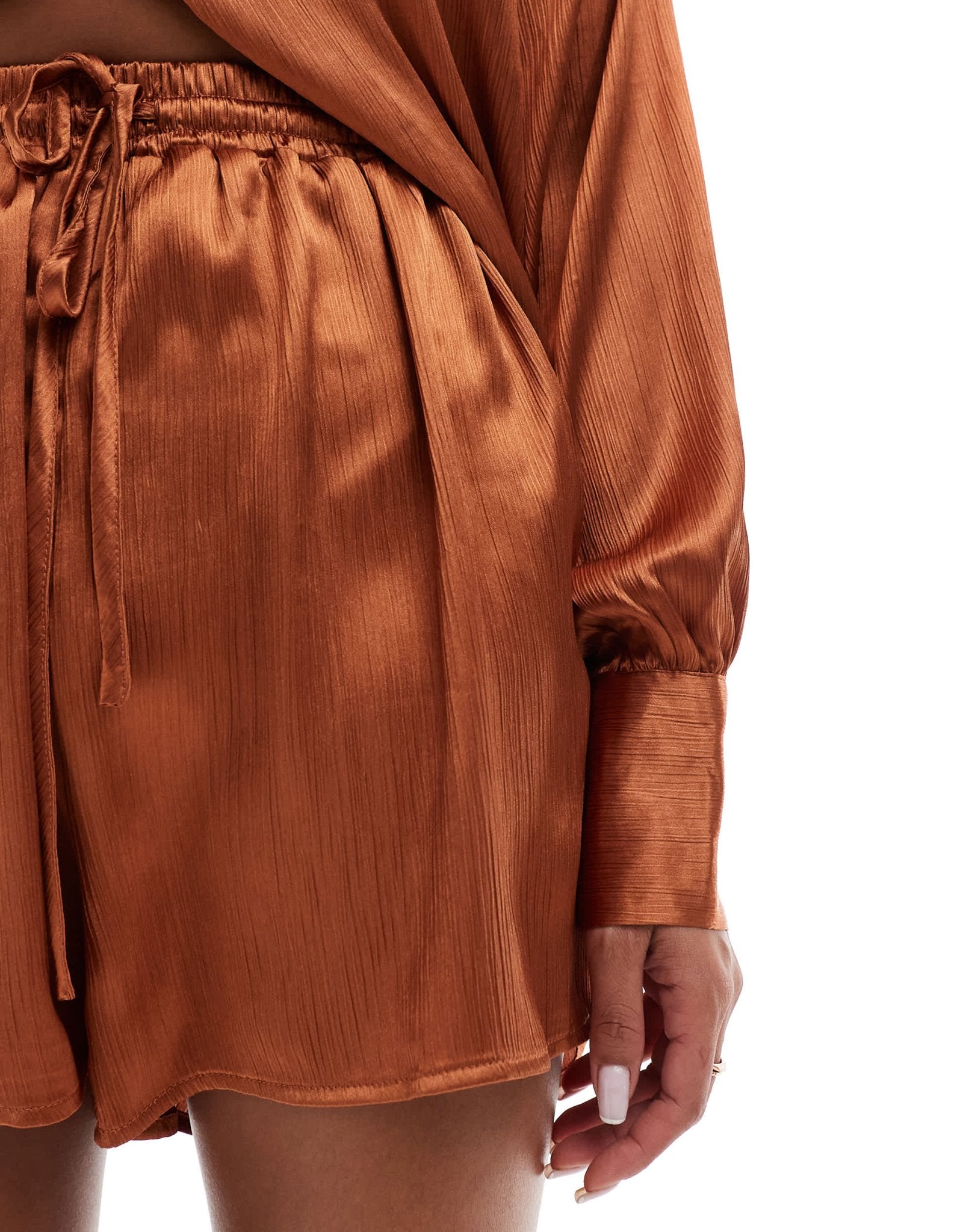 In The Style satin drawstring short co - ord in rust - ASOS Sample Sale