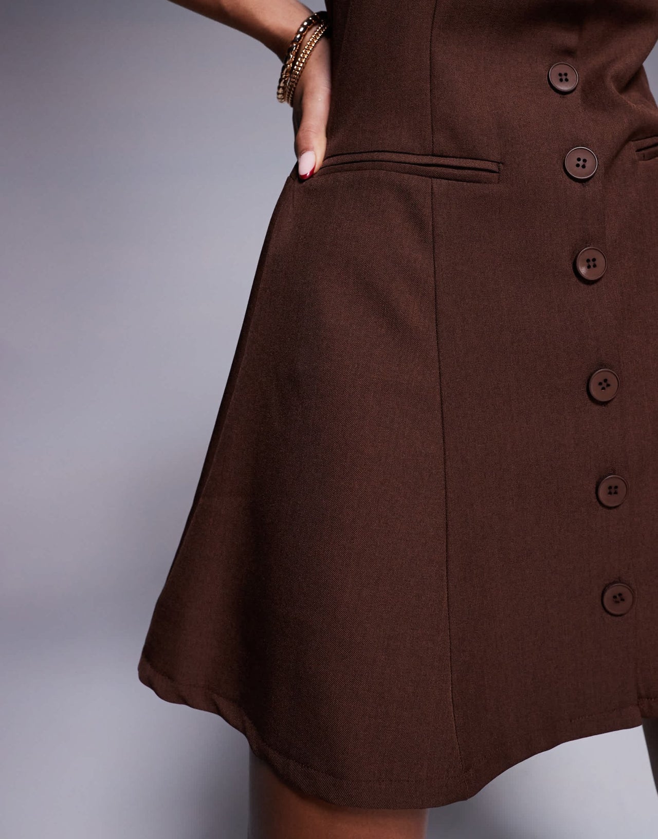 In The Style x Natalya Wright exclusive tailored button through mini dress in chocolate - ASOS Sample Sale