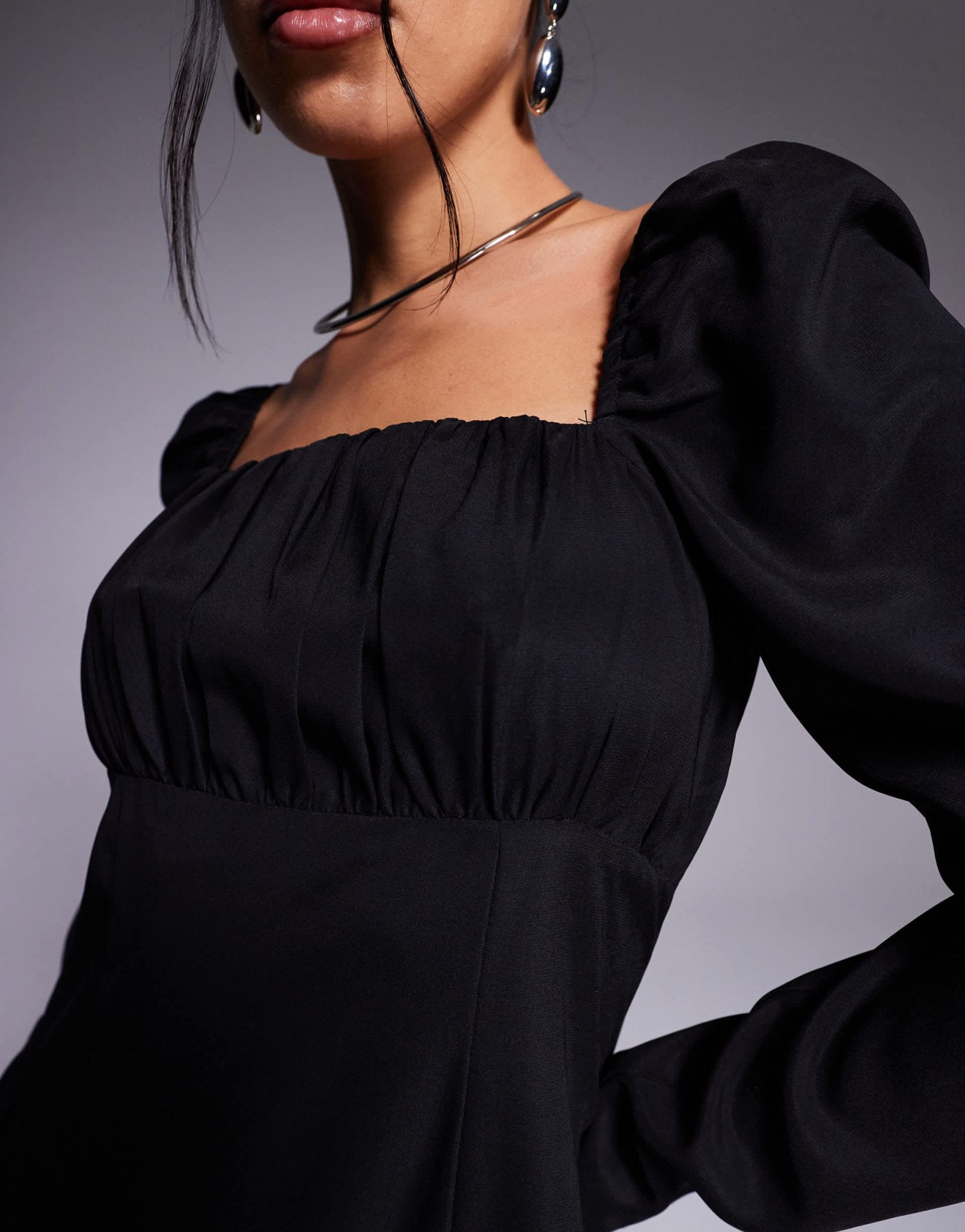 In The Style x Perrie Sian exclusive long sleeve puffball mini dress in black - ASOS Sample Sale