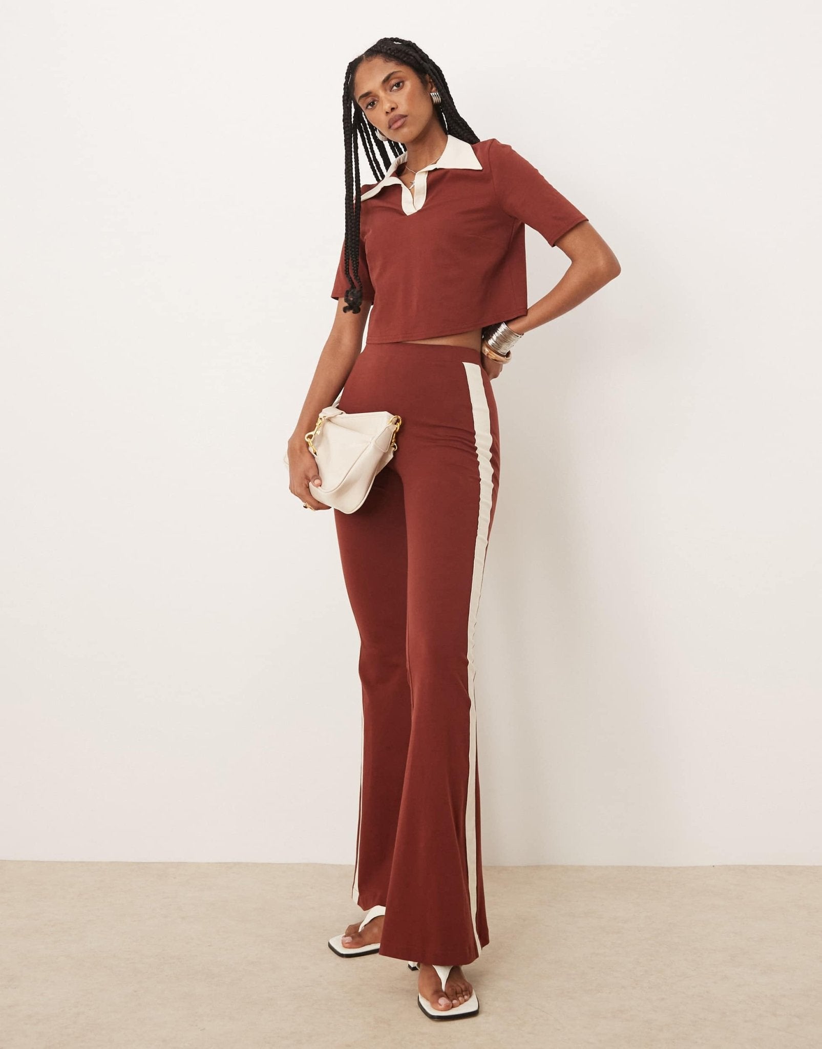 Isabelle Pennington-Edmead Kingston flare trouser co-ord in brown - ASOS Sample Sale