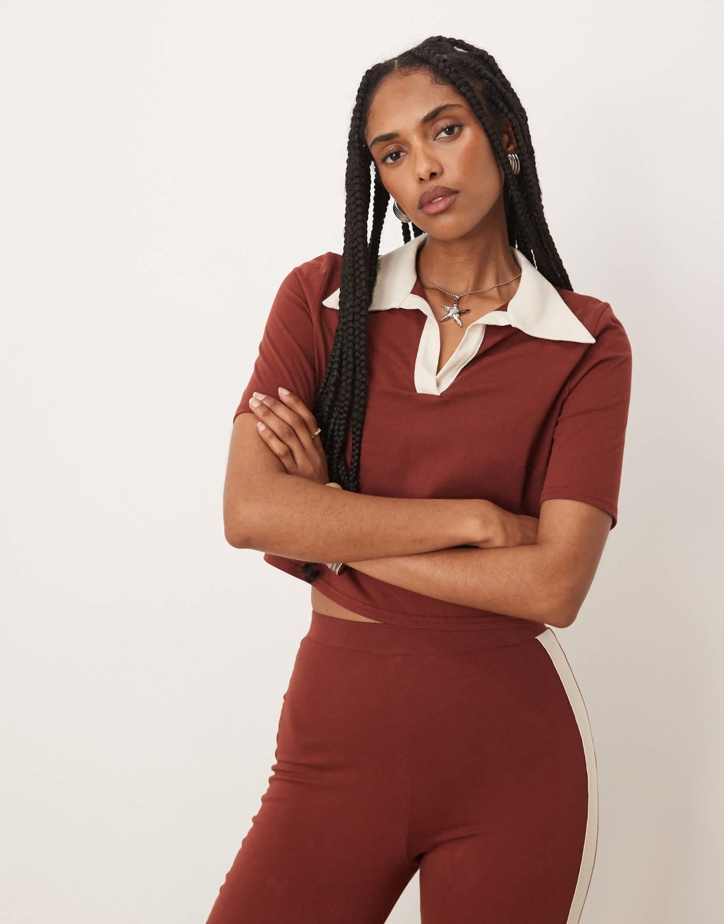 Isabelle Pennington-Edmead Kingston polo top co-ord in brown - ASOS Sample Sale
