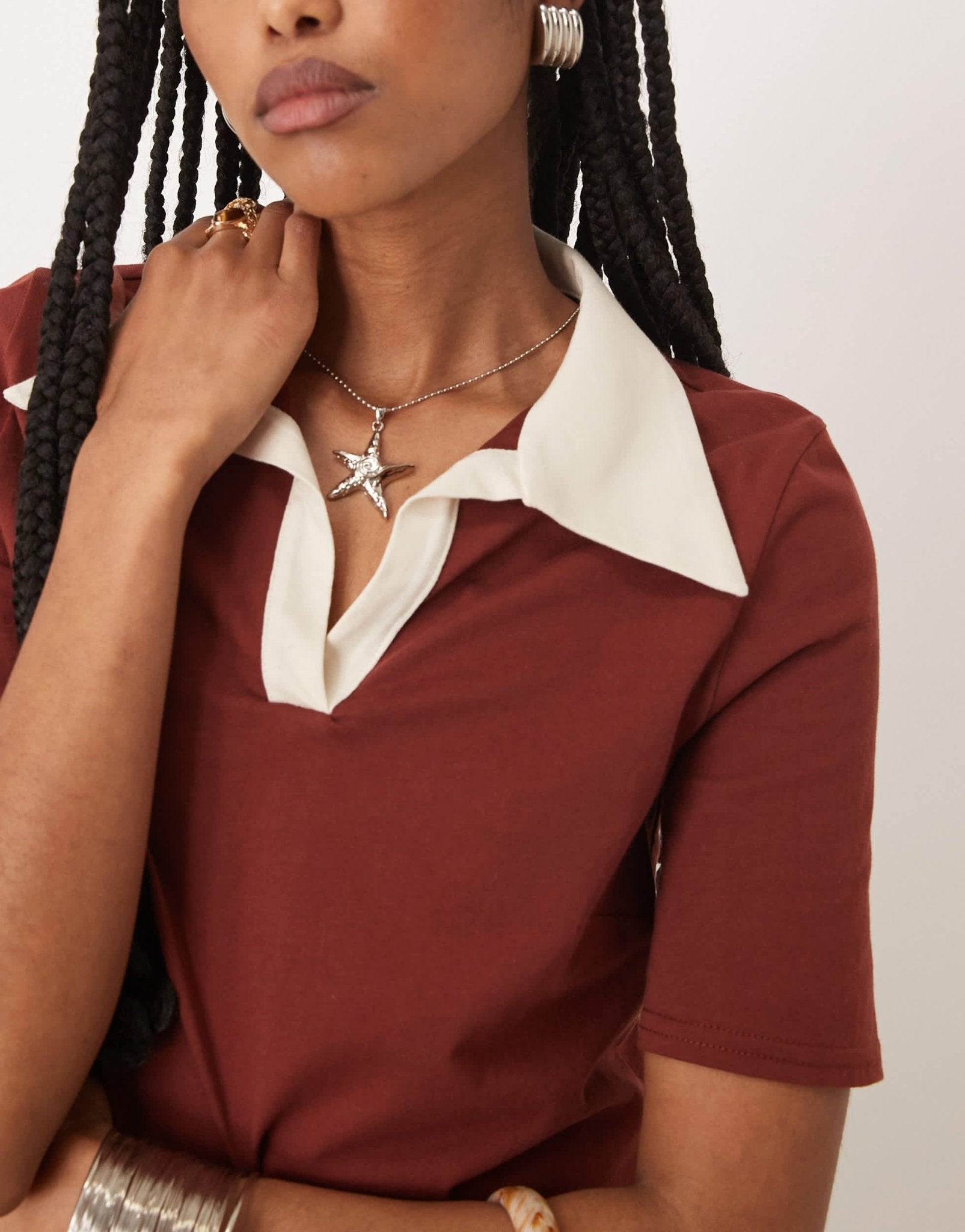 Isabelle Pennington-Edmead Kingston polo top co-ord in brown - ASOS Sample Sale