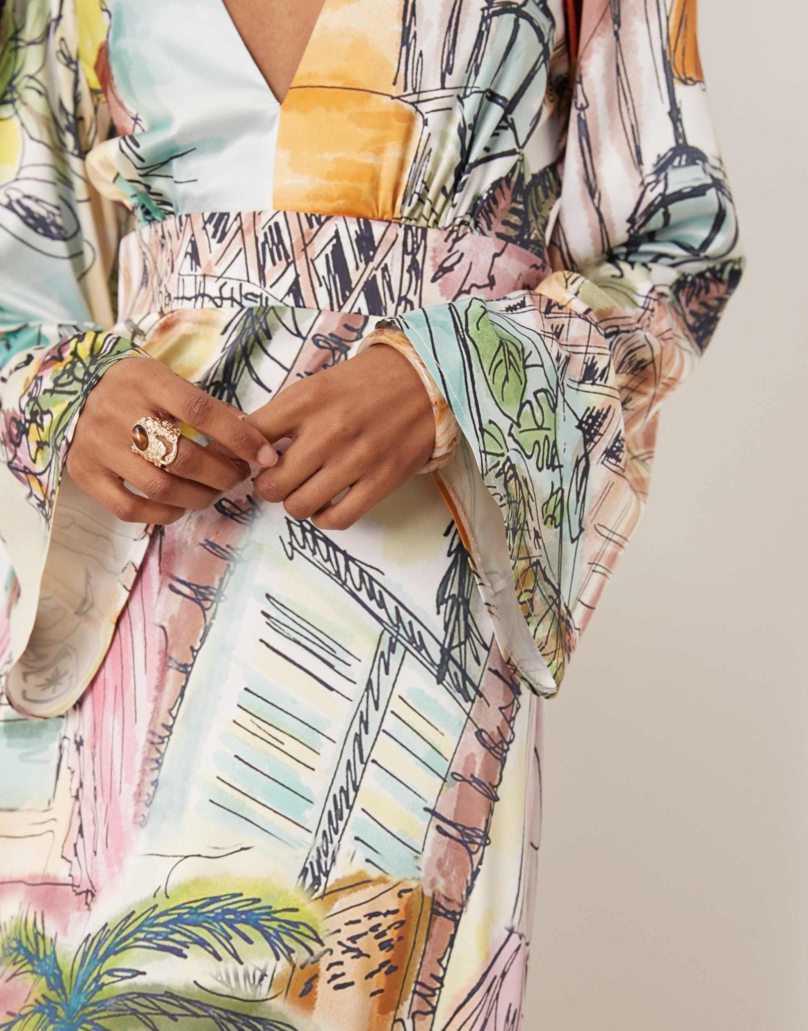 Isabelle Pennington-Edmead Nevis satin kimono sleeve maxi dress in sanctuary print - ASOS Sample Sale