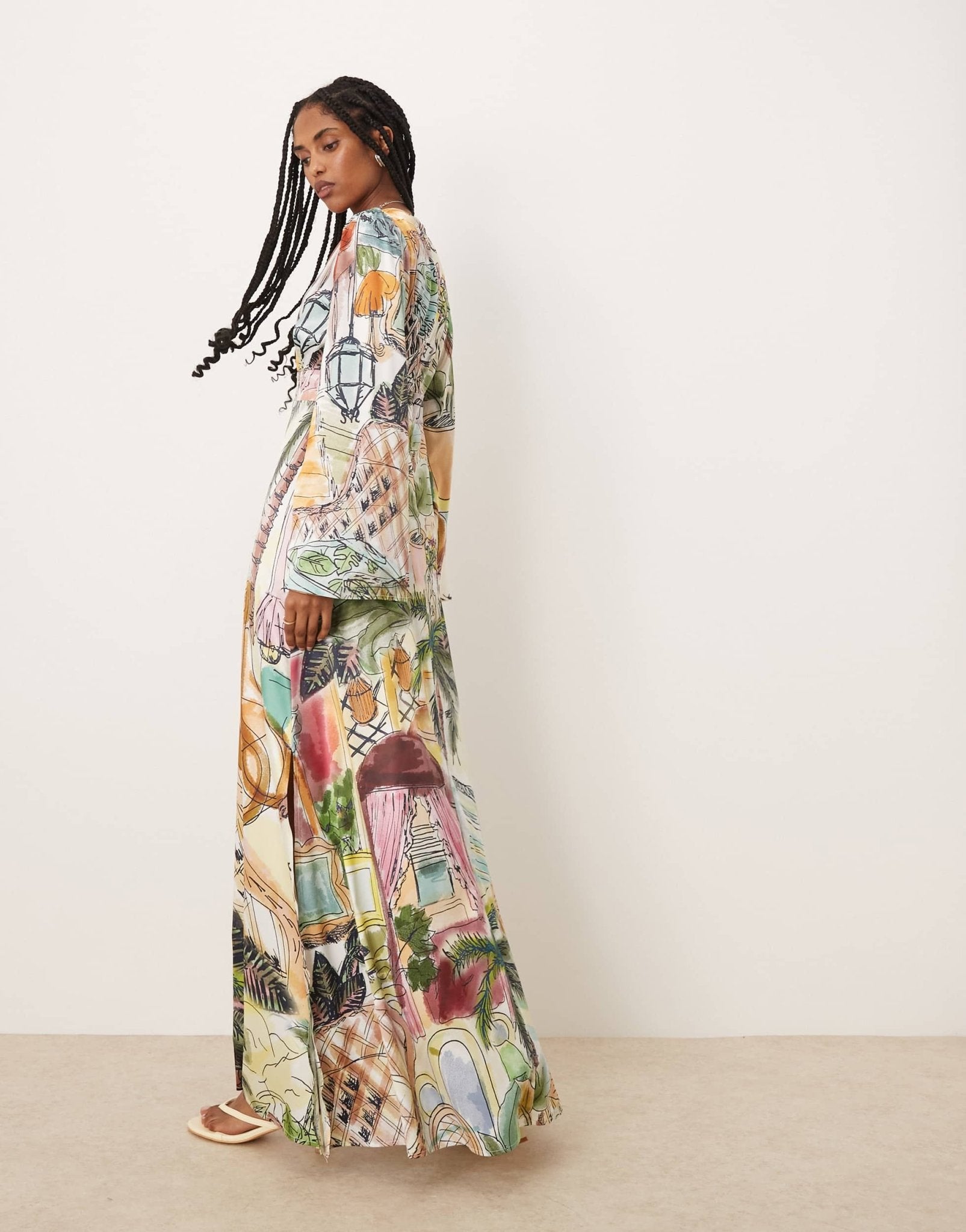Isabelle Pennington-Edmead Nevis satin kimono sleeve maxi dress in sanctuary print - ASOS Sample Sale