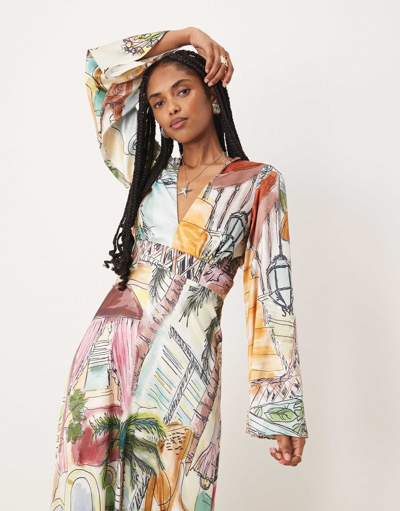 Isabelle Pennington-Edmead Nevis satin kimono sleeve maxi dress in sanctuary print - ASOS Sample Sale