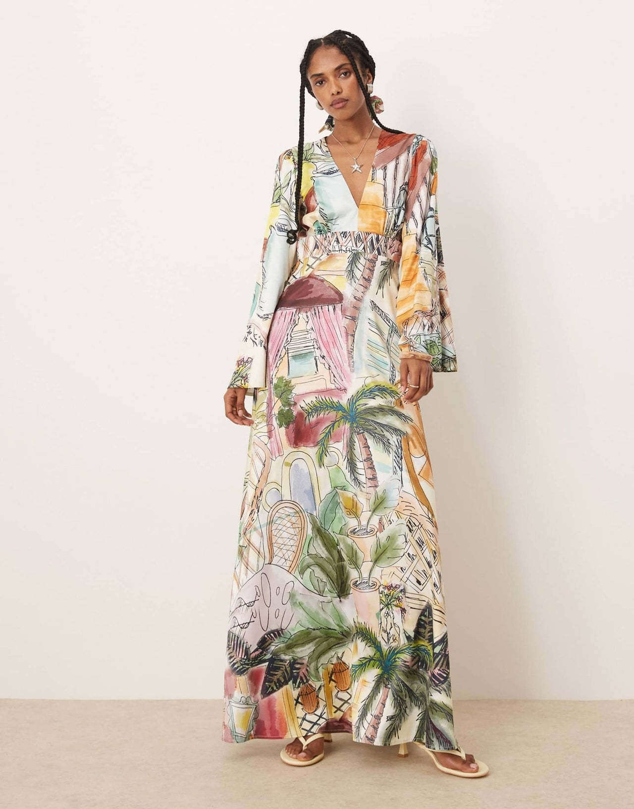Isabelle Pennington-Edmead Nevis satin kimono sleeve maxi dress in sanctuary print - ASOS Sample Sale