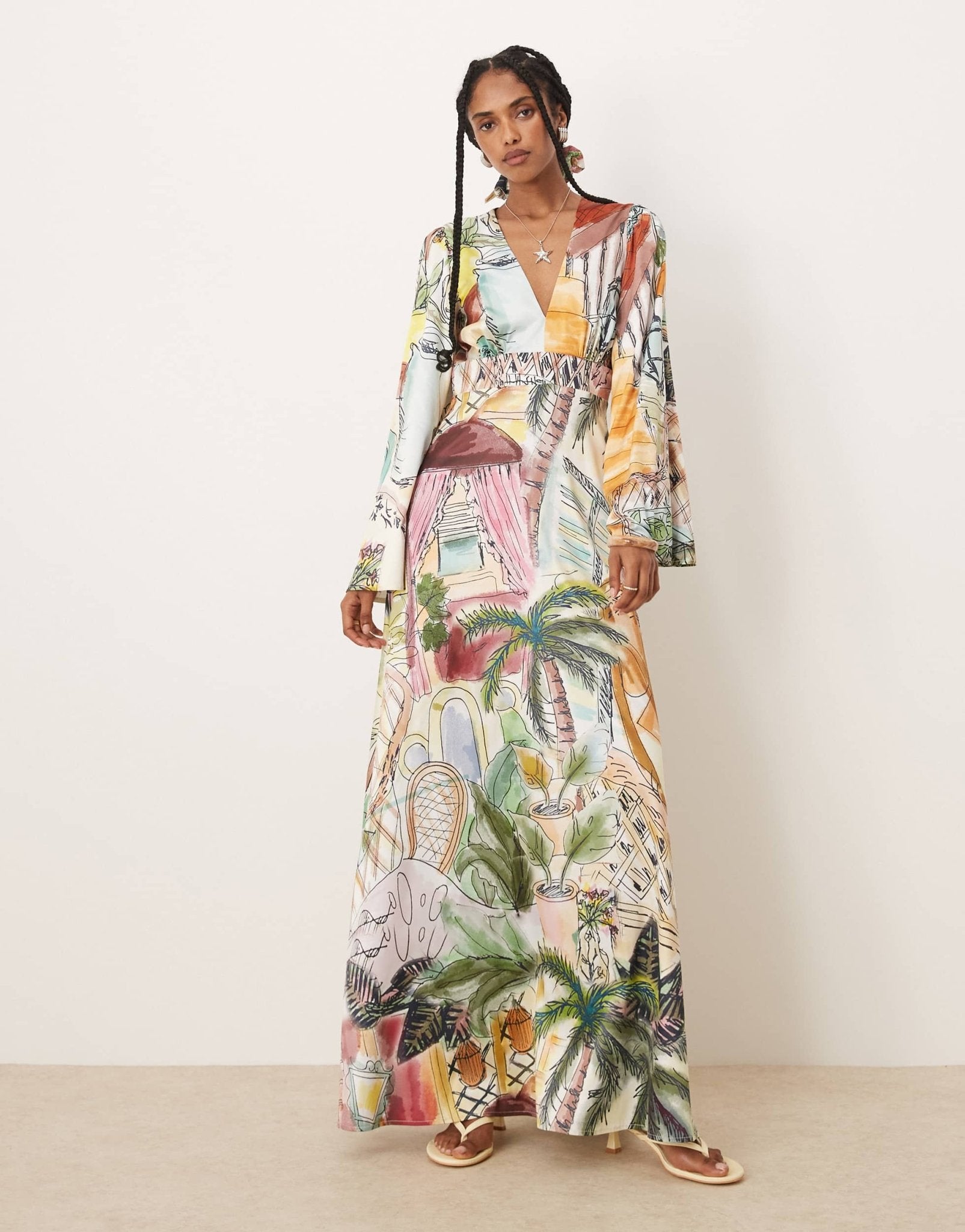 Isabelle Pennington-Edmead Nevis satin kimono sleeve maxi dress in sanctuary print - ASOS Sample Sale