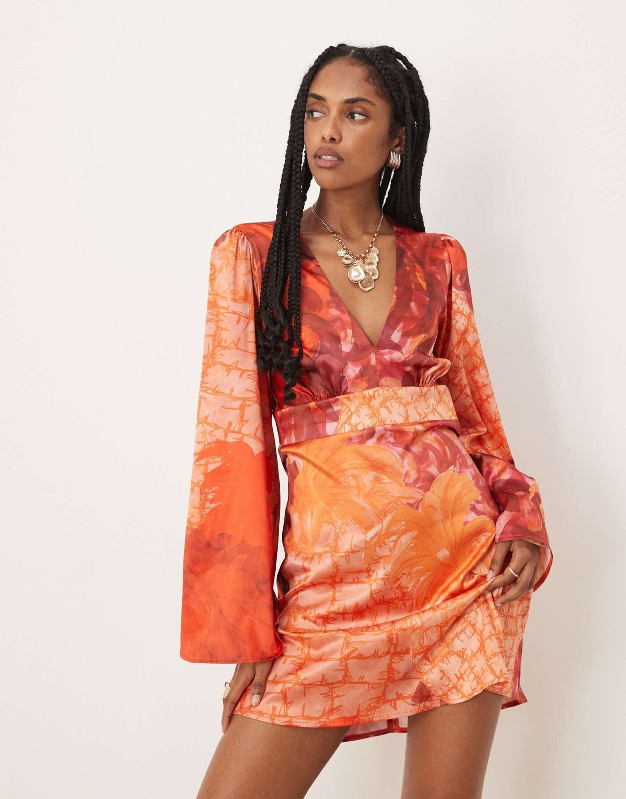 Isabelle Pennington-Edmead Nevis satin kimono sleeve mini dress in pineapple print - ASOS Sample Sale