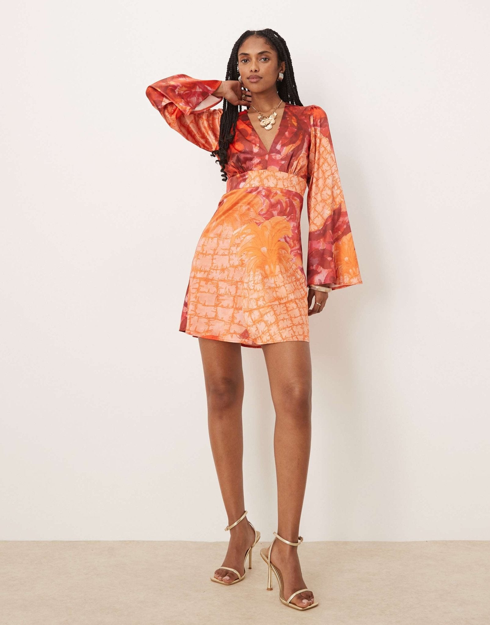 Isabelle Pennington-Edmead Nevis satin kimono sleeve mini dress in pineapple print - ASOS Sample Sale
