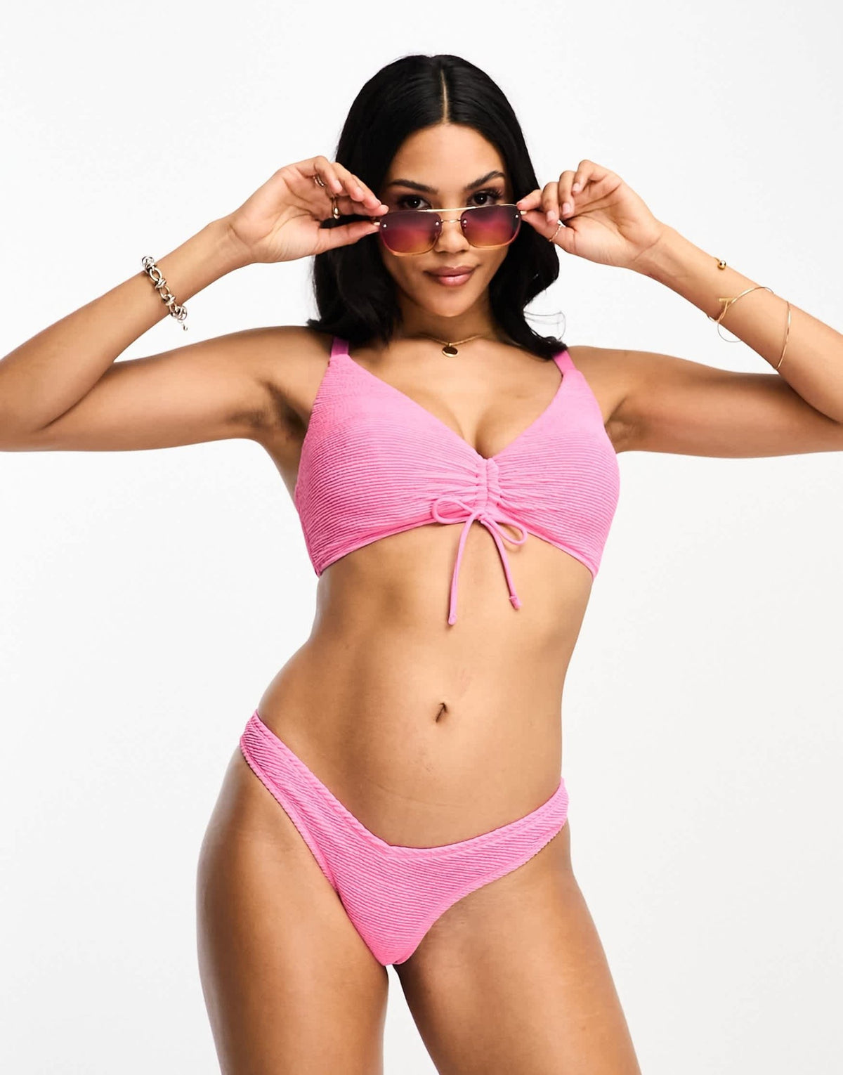 Ivory Rose Fuller Bust crinkle v front bikini bottom in bright pink - ASOS Sample Sale