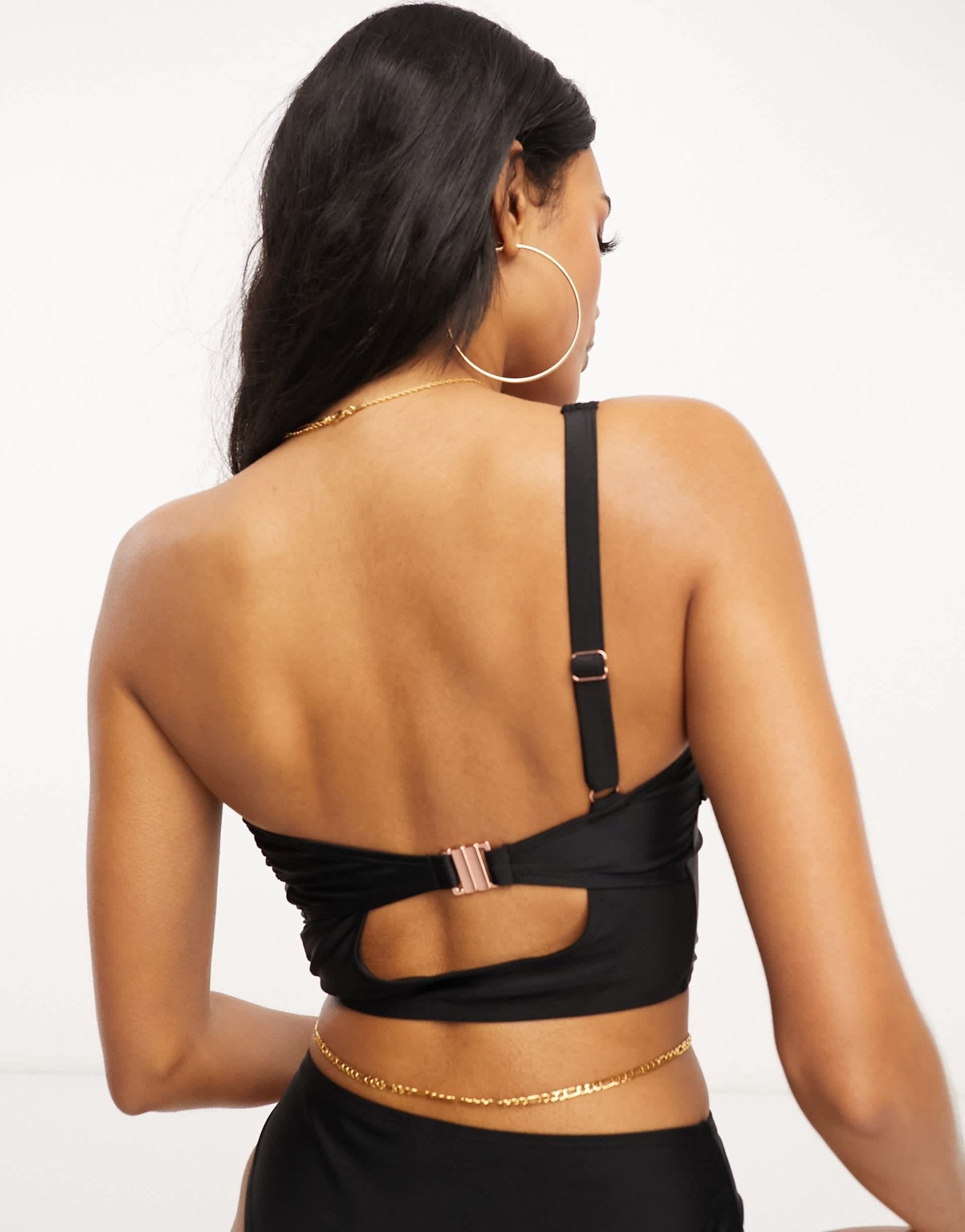 Ivory Rose Fuller Bust mix & match one shoulder long line crop bikini top in black - ASOS Sample Sale