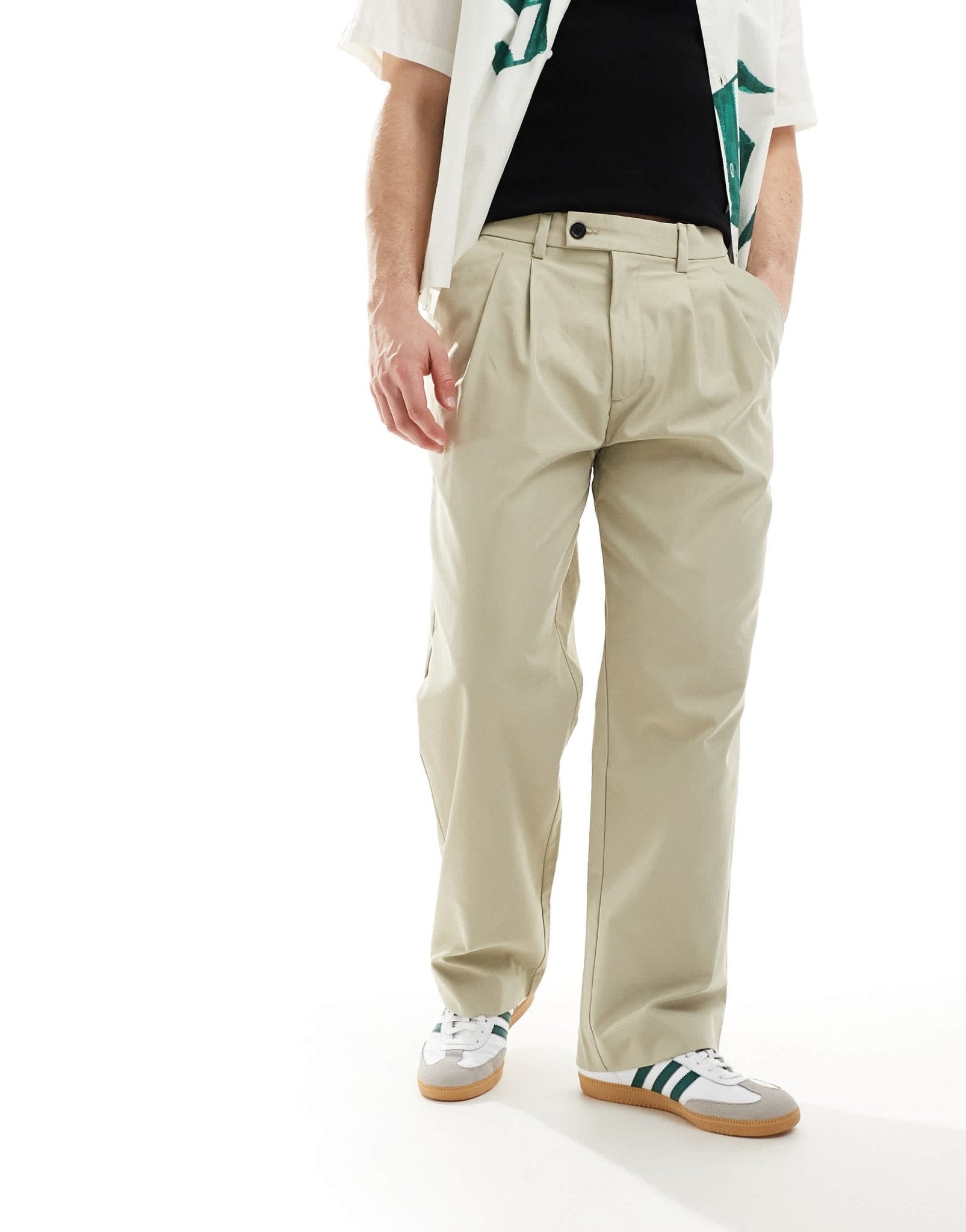 Jack & Jones bill wide fit pleated trouser in beige - ASOS Sample Sale