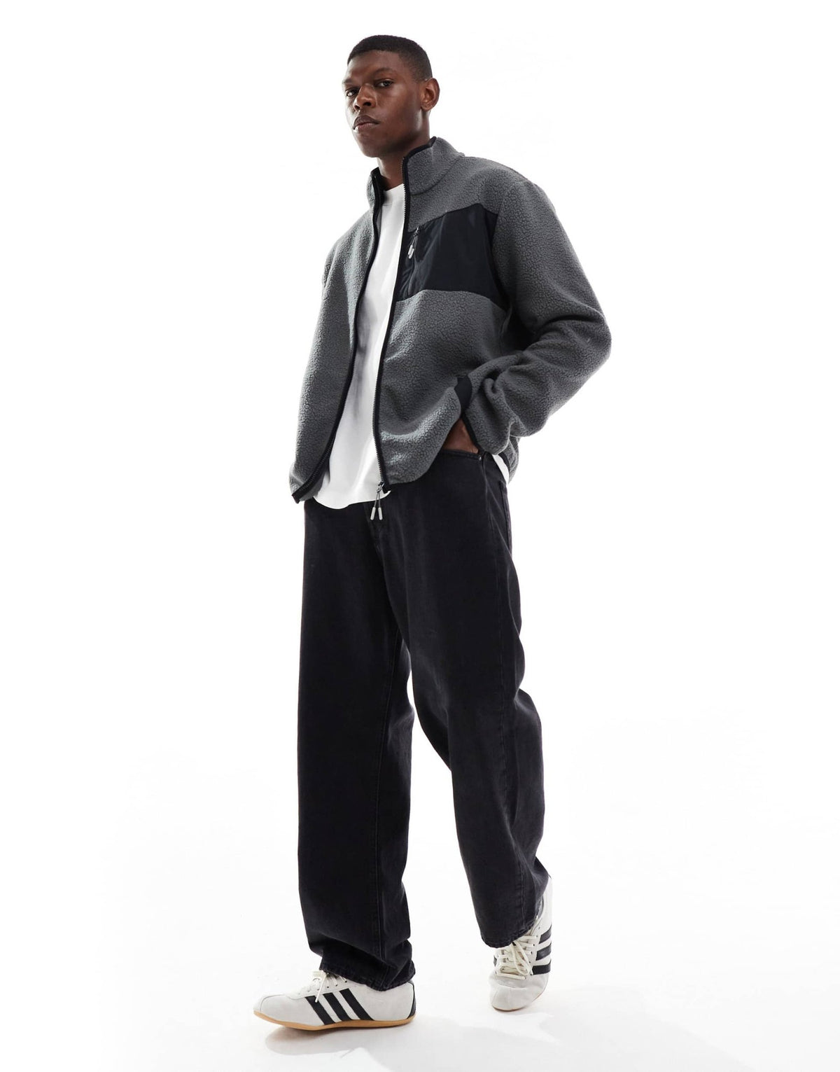 Jack & Jones borg fleece in grey with contrast pocket - ASOS Sample Sale
