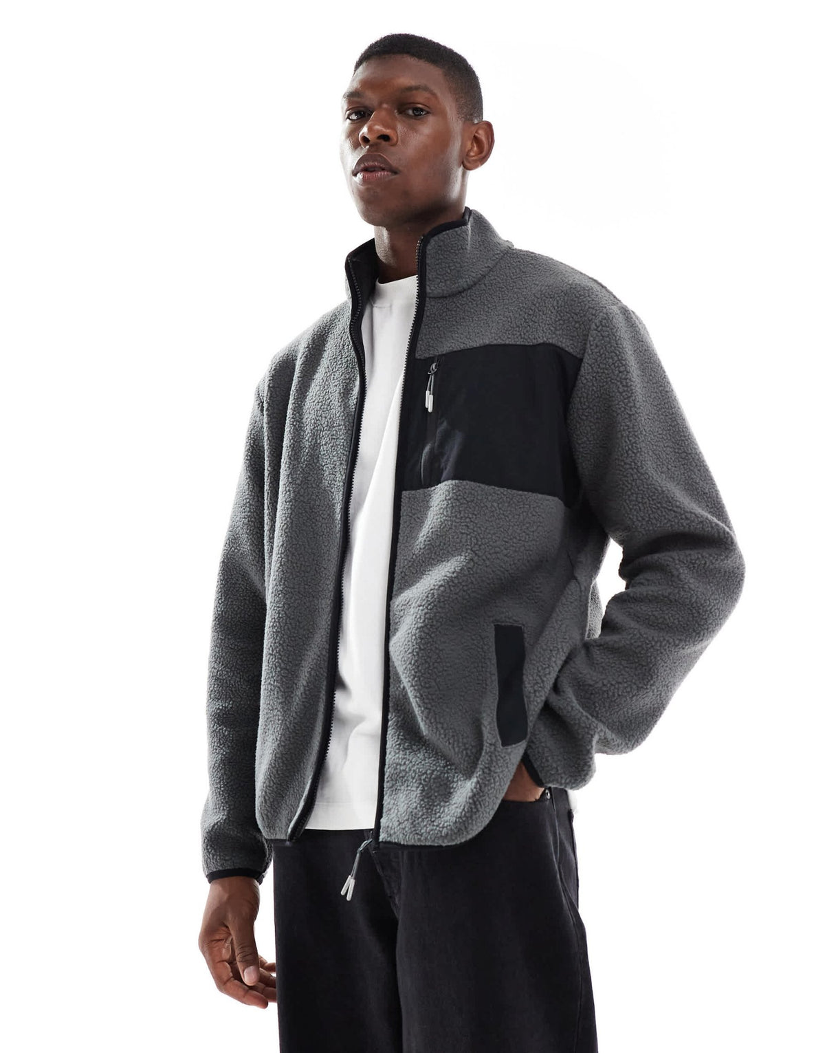 Jack & Jones borg fleece in grey with contrast pocket - ASOS Sample Sale