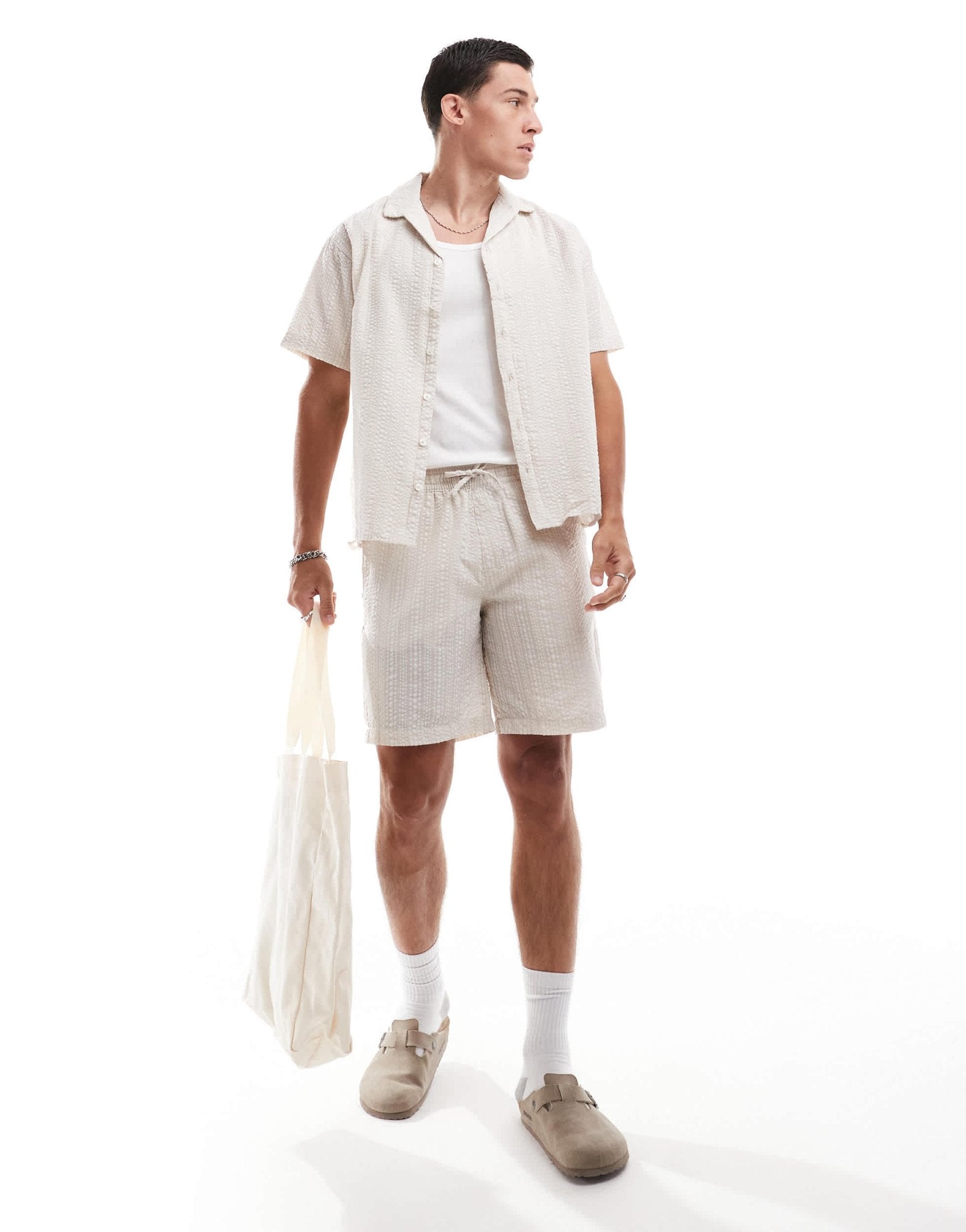 Jack & Jones co - ord crinkle short in beige - ASOS Sample Sale