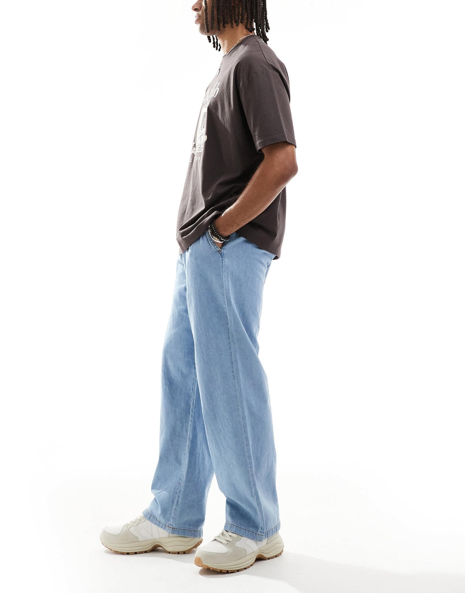 Jack & Jones Dave wide fit drawstring light weight jeans in light blue wash - ASOS Sample Sale