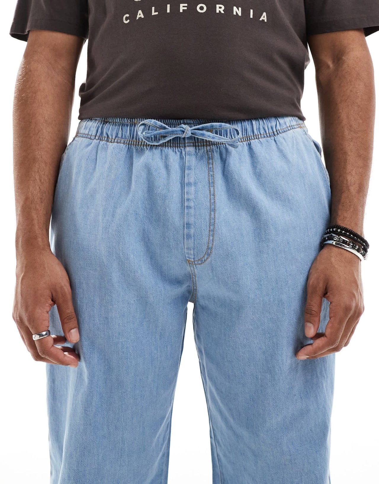 Jack & Jones Dave wide fit drawstring light weight jeans in light blue wash - ASOS Sample Sale