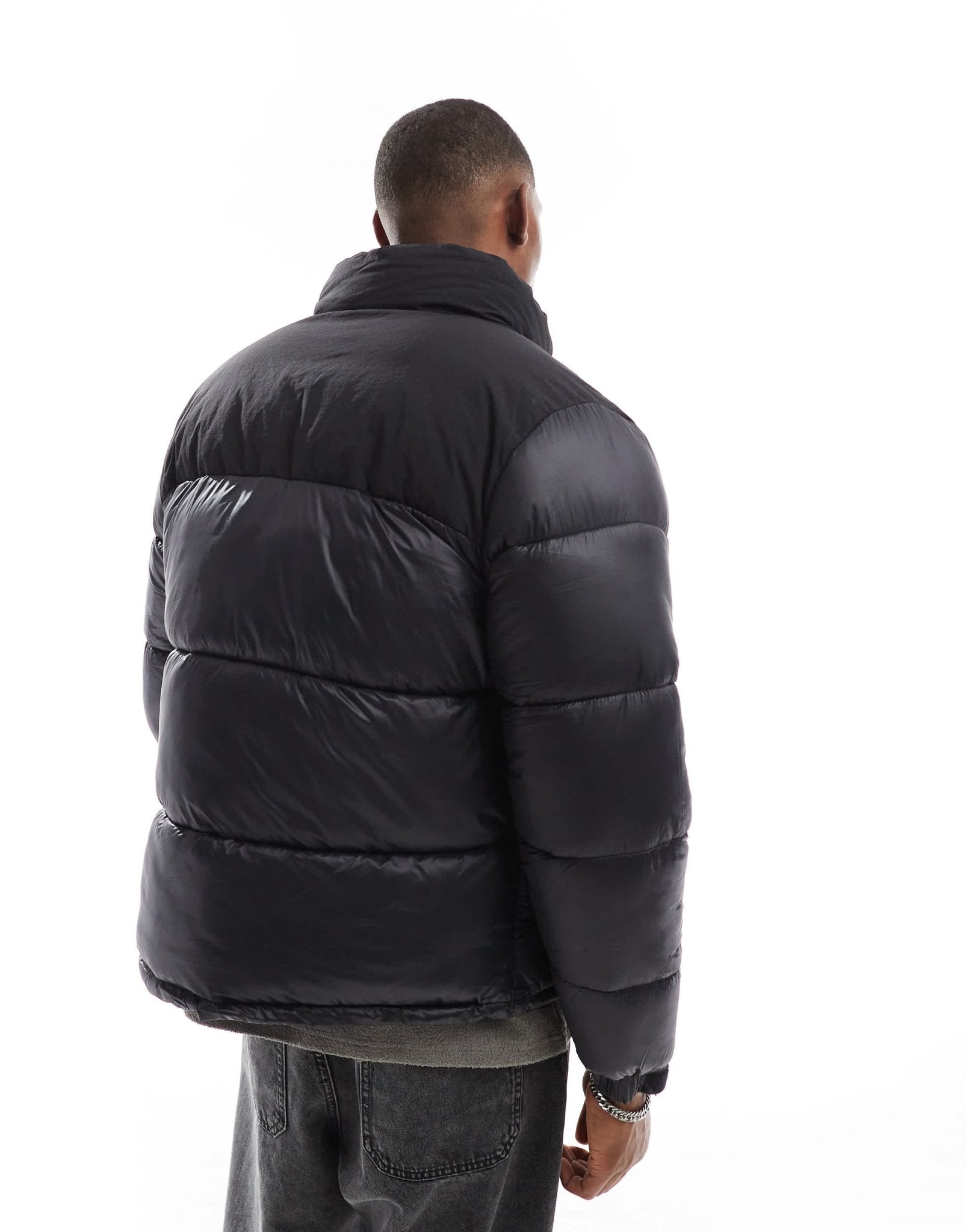 Jack & Jones high shine nylon block puffer jacket in black - ASOS Sample Sale