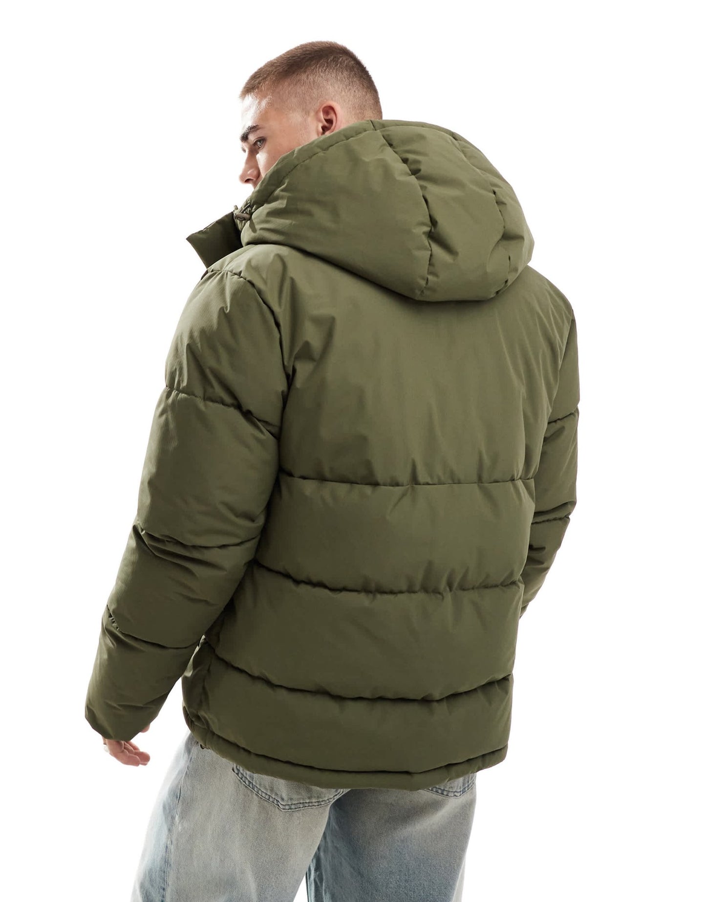 Jack & Jones hooded puffer jacket in khaki - ASOS Sample Sale