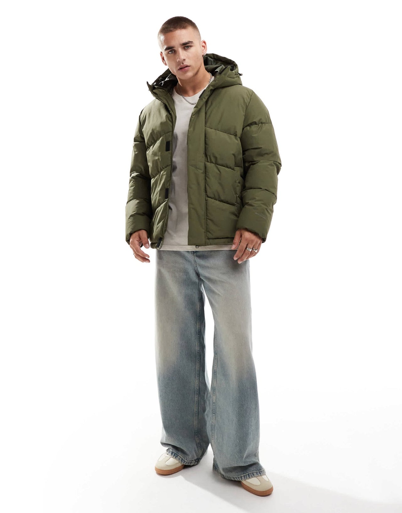 Jack & Jones hooded puffer jacket in khaki - ASOS Sample Sale