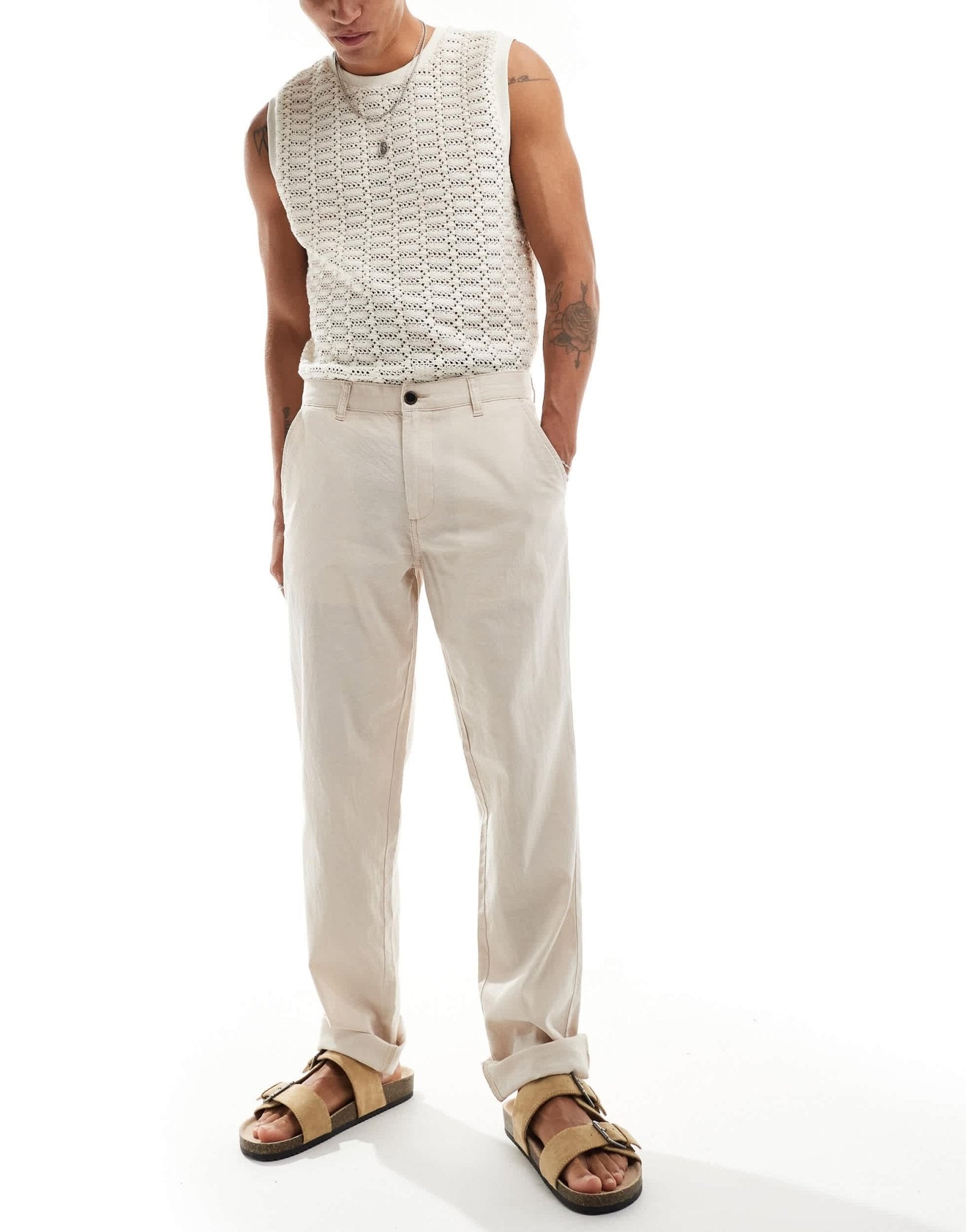 Jack & Jones linen mix chino in cream - ASOS Sample Sale