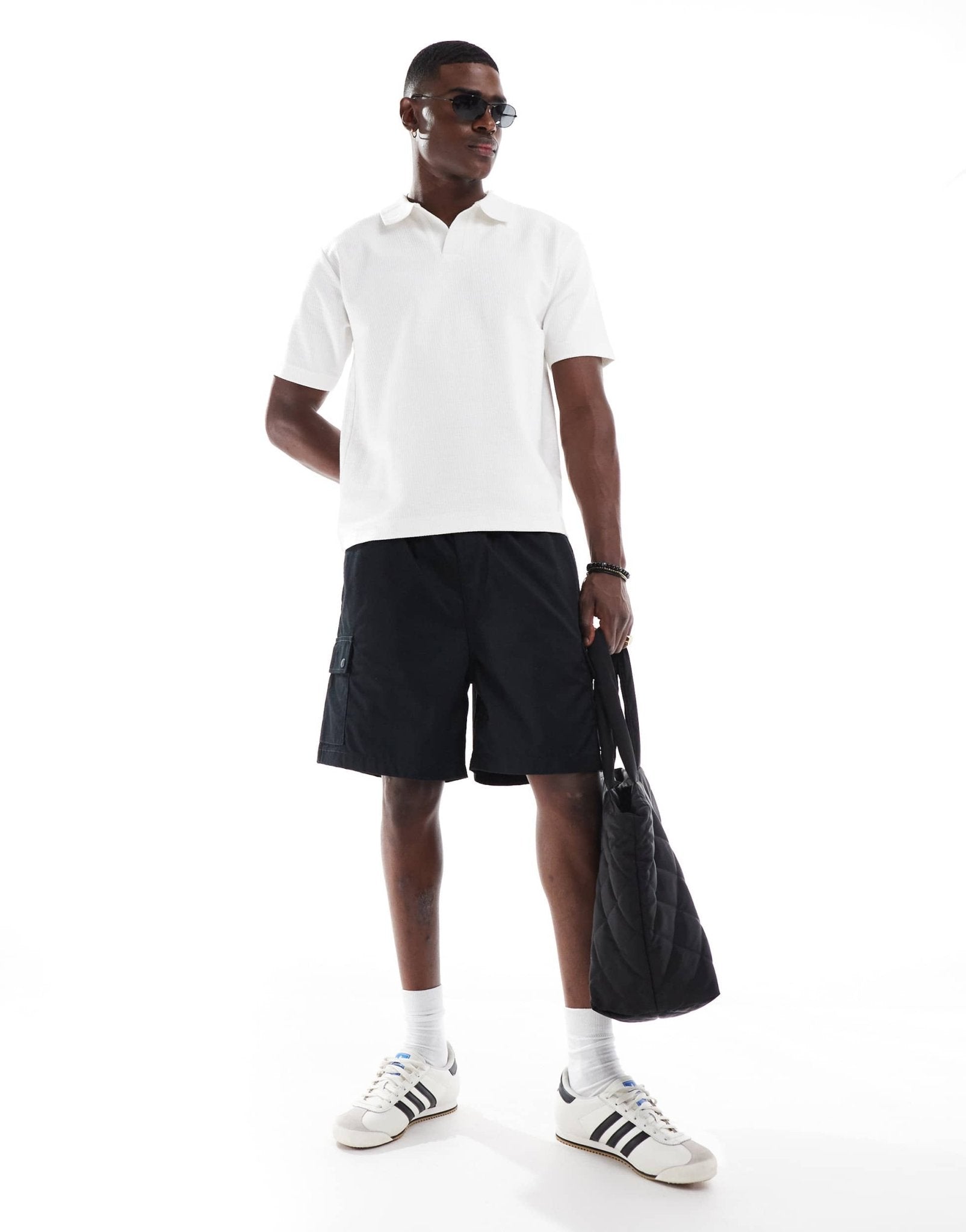 Jack & Jones loose fit drawstring cargo short in black - ASOS Sample Sale