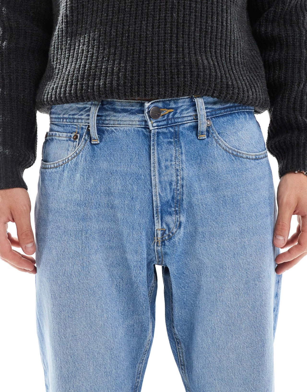 Jack & Jones mark cropped straight jean in mid blue wash - ASOS Sample Sale